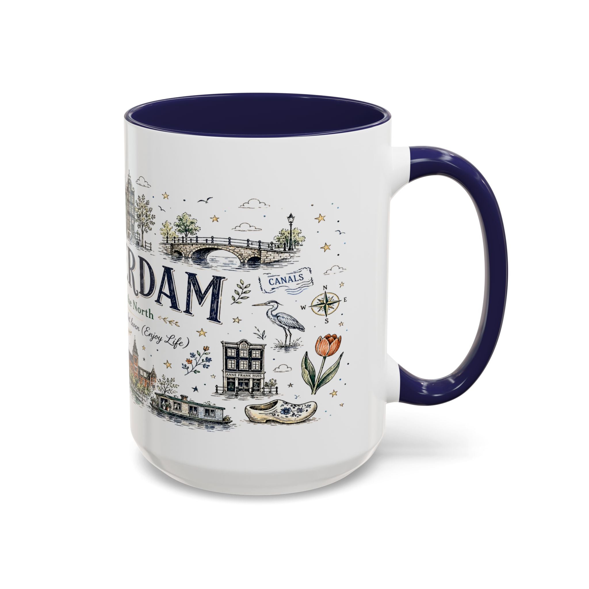Amsterdam Coffee Mug | Netherlands Souvenir Travel Gift | Accent Color Ceramic 11oz 15oz
