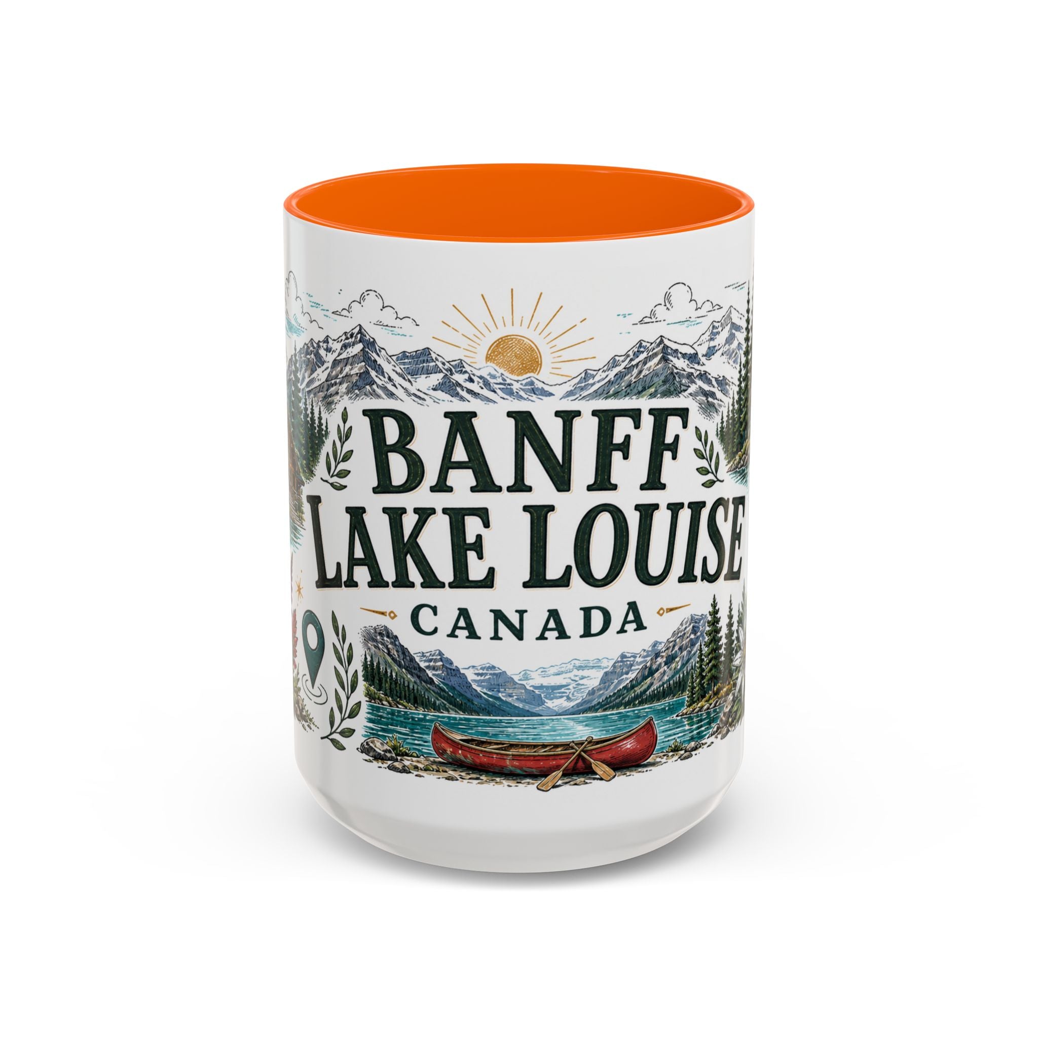 Banff Lake Louise Coffee Mug | Travel Destination Souvenir Gift | Accent Color Ceramic 11oz 15oz