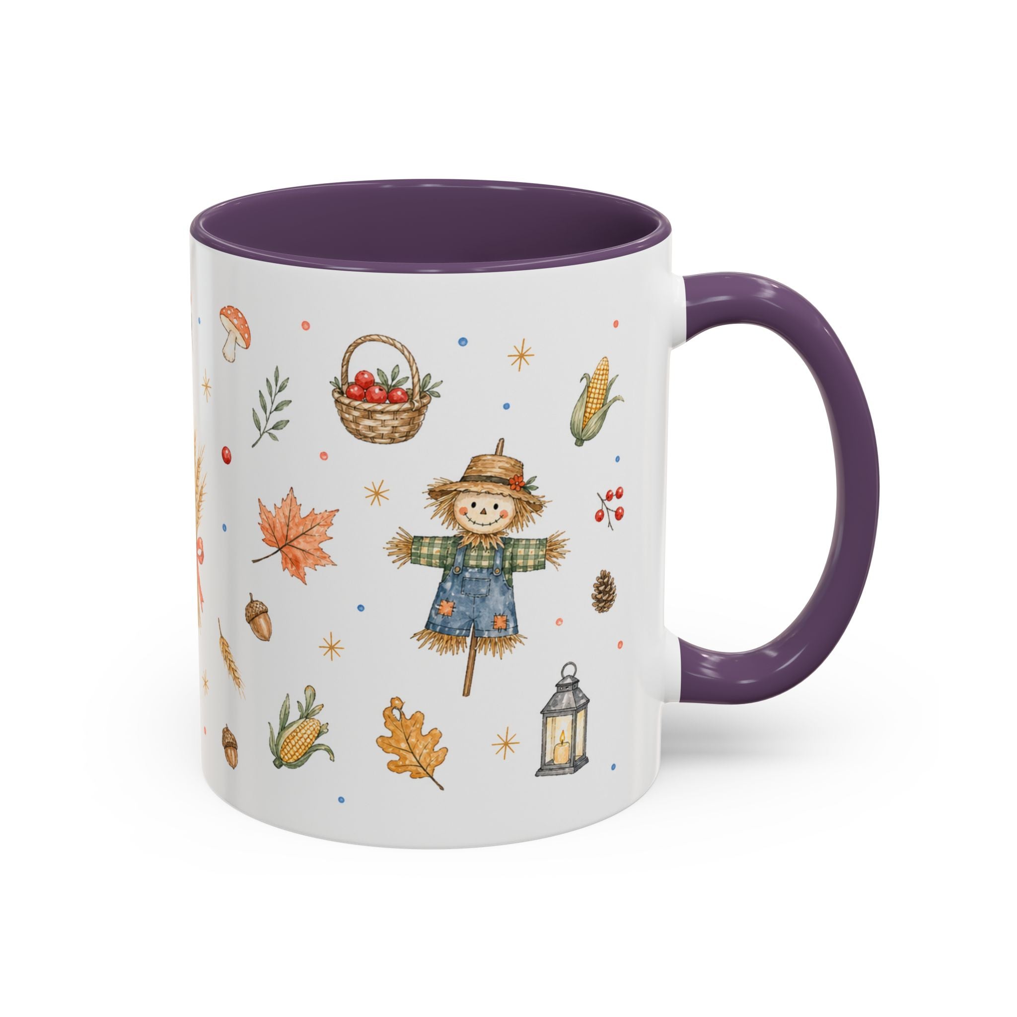 Thanksgiving Mug | Country Harvest Watercolor Gift | Pumpkin Scarecrow Accent Cup 11oz 15oz