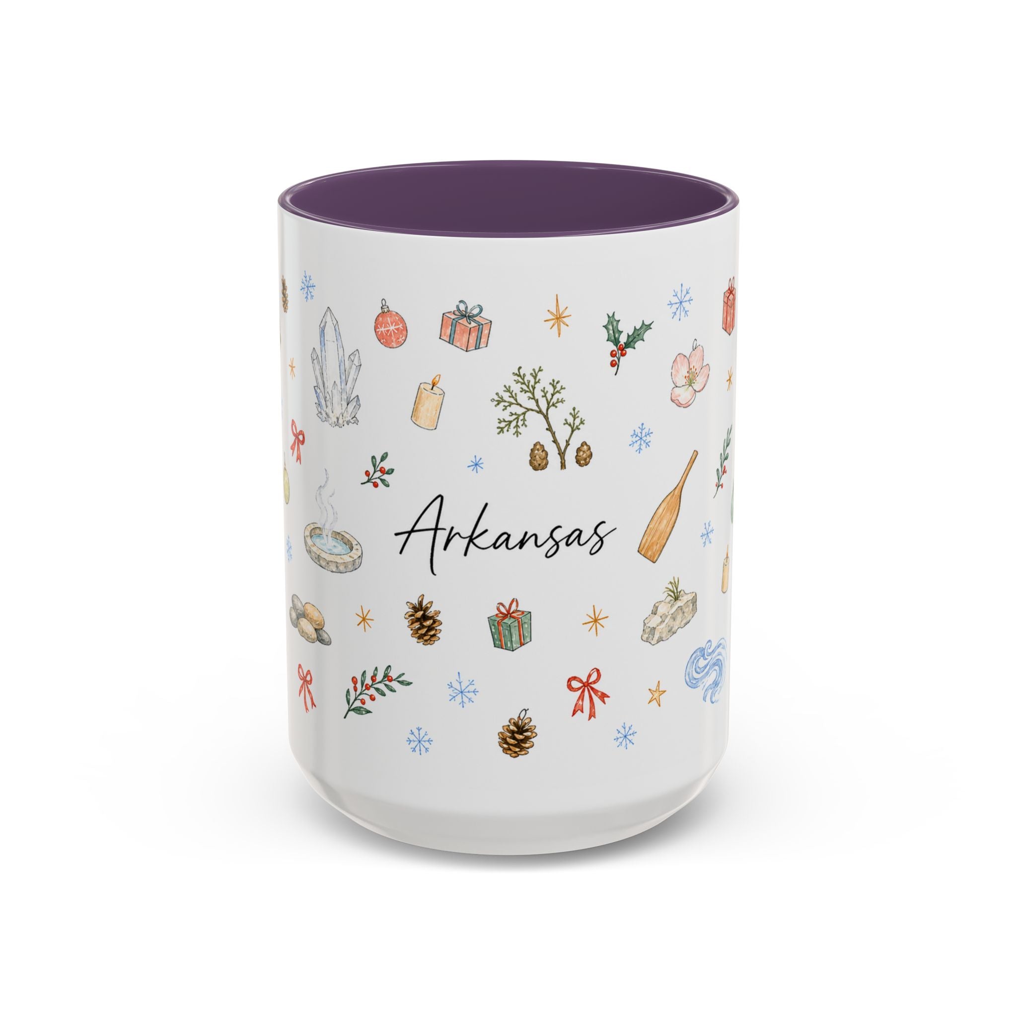 Arkansas Christmas Mug | Watercolor Travel Souvenir | Holiday Gift | Accent Ceramic Coffee Cup 11oz 15oz