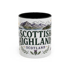 Scottish Highlands Coffee Mug | Travel Destination Souvenir Gift | Accent Color Ceramic 11oz 15oz