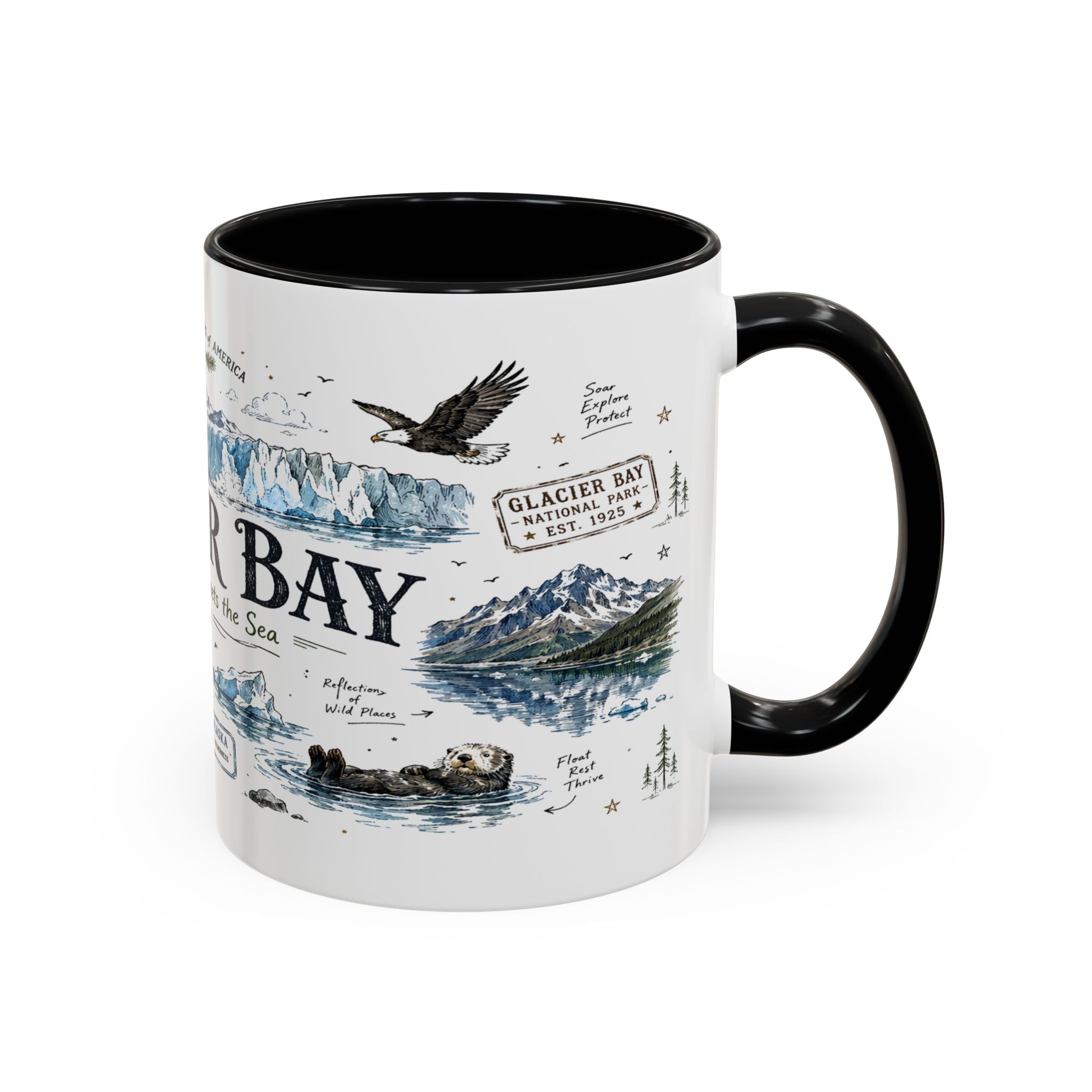 Glacier Bay National Park Coffee Mug | Alaska Wilderness Kayaking Gift | Accent Color Ceramic 11oz 15oz