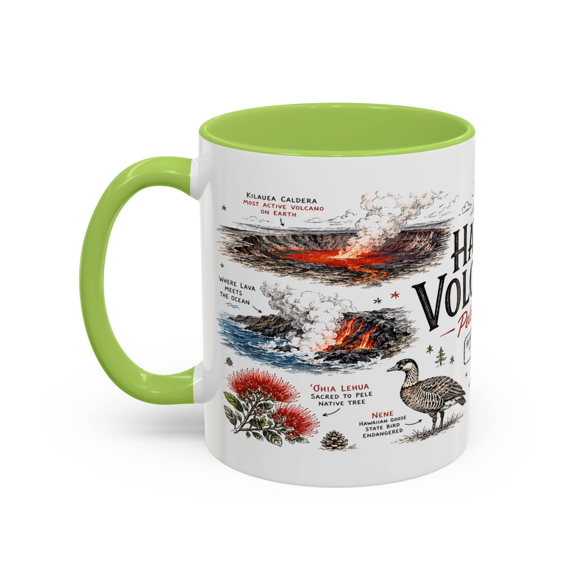Hawaii Volcanoes National Park Coffee Mug | Hawaii Big Island Lava Volcano Gift | Accent Color Ceramic 11oz 15oz