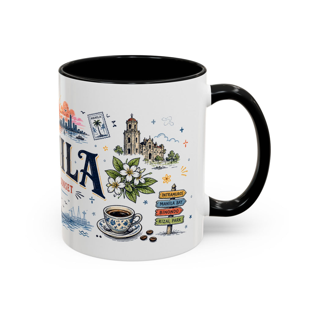 Manila Coffee Mug | Philippines Souvenir Travel Gift | Accent Color Ceramic 11oz 15oz