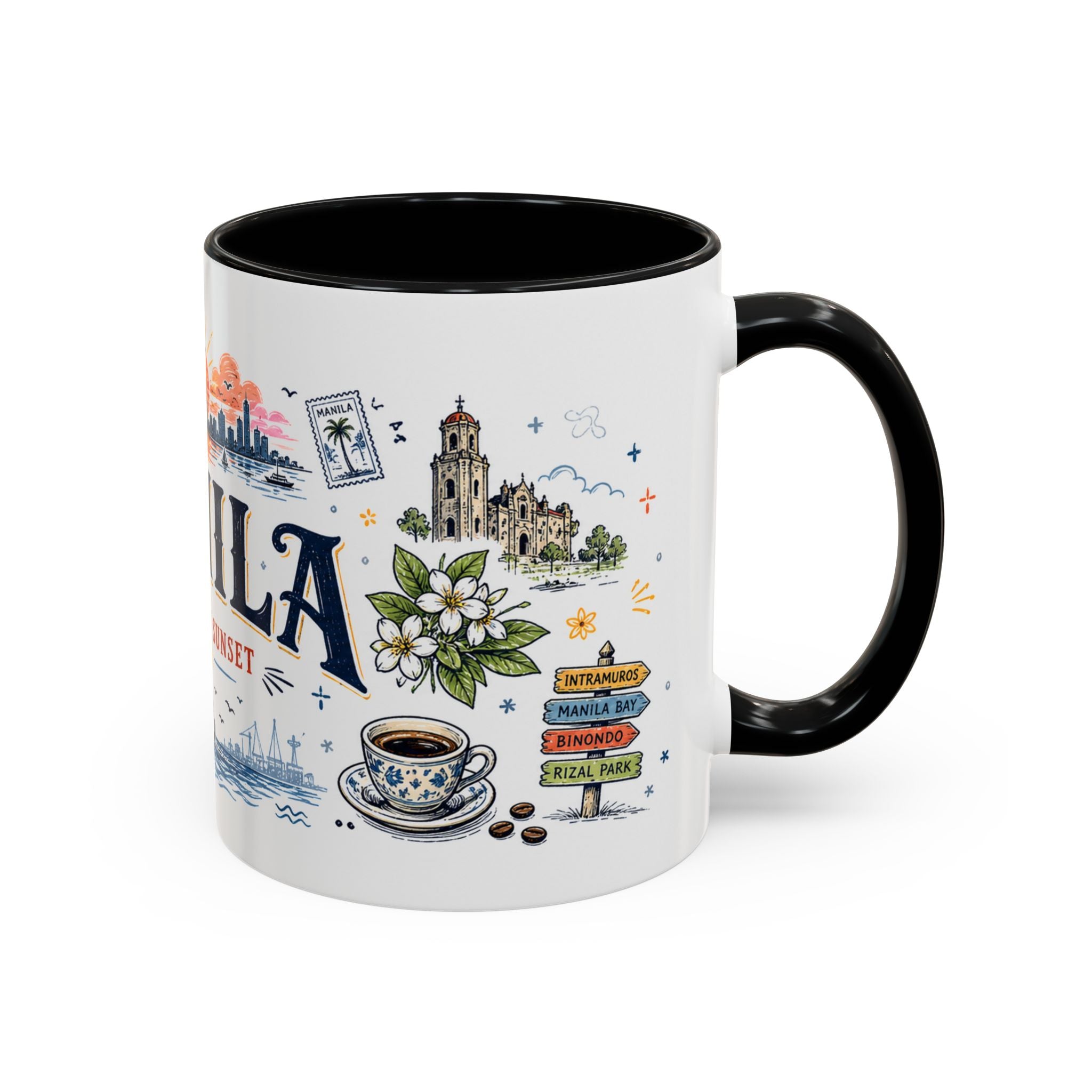 Manila Coffee Mug | Philippines Souvenir Travel Gift | Accent Color Ceramic 11oz 15oz