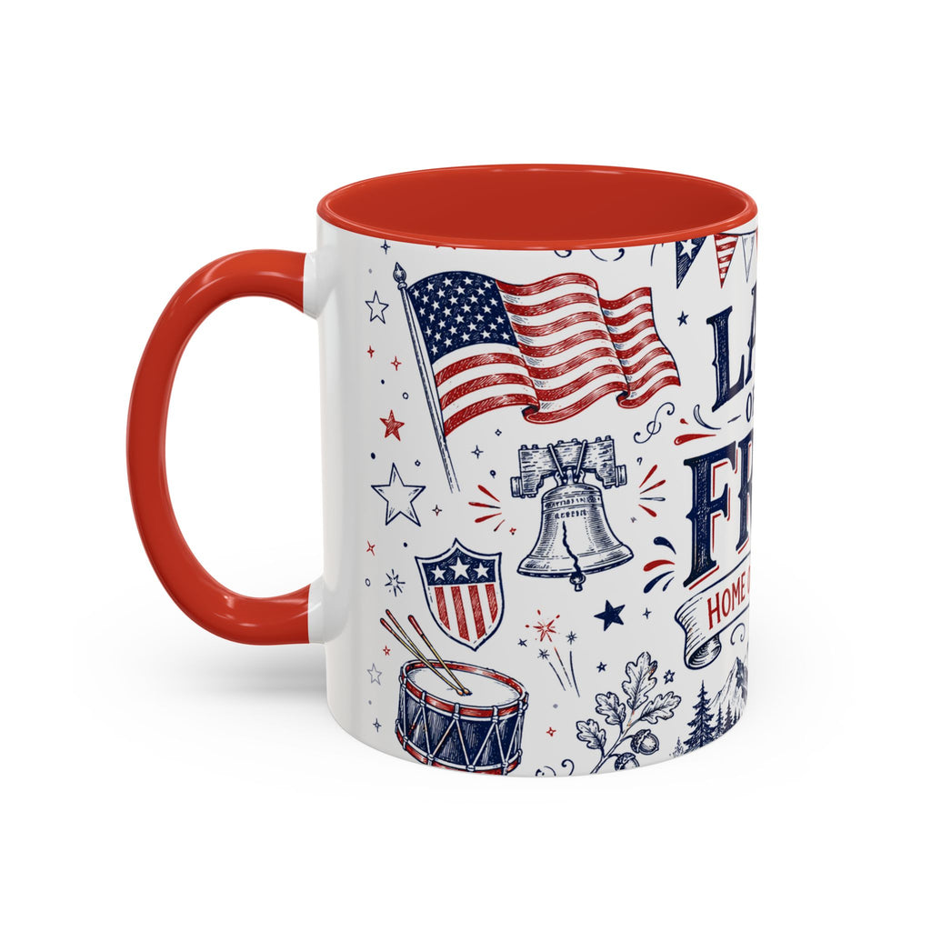 Land of the Free Coffee Mug | Home of the Brave 4th of July Gift | Accent Color Ceramic 11oz 15oz
