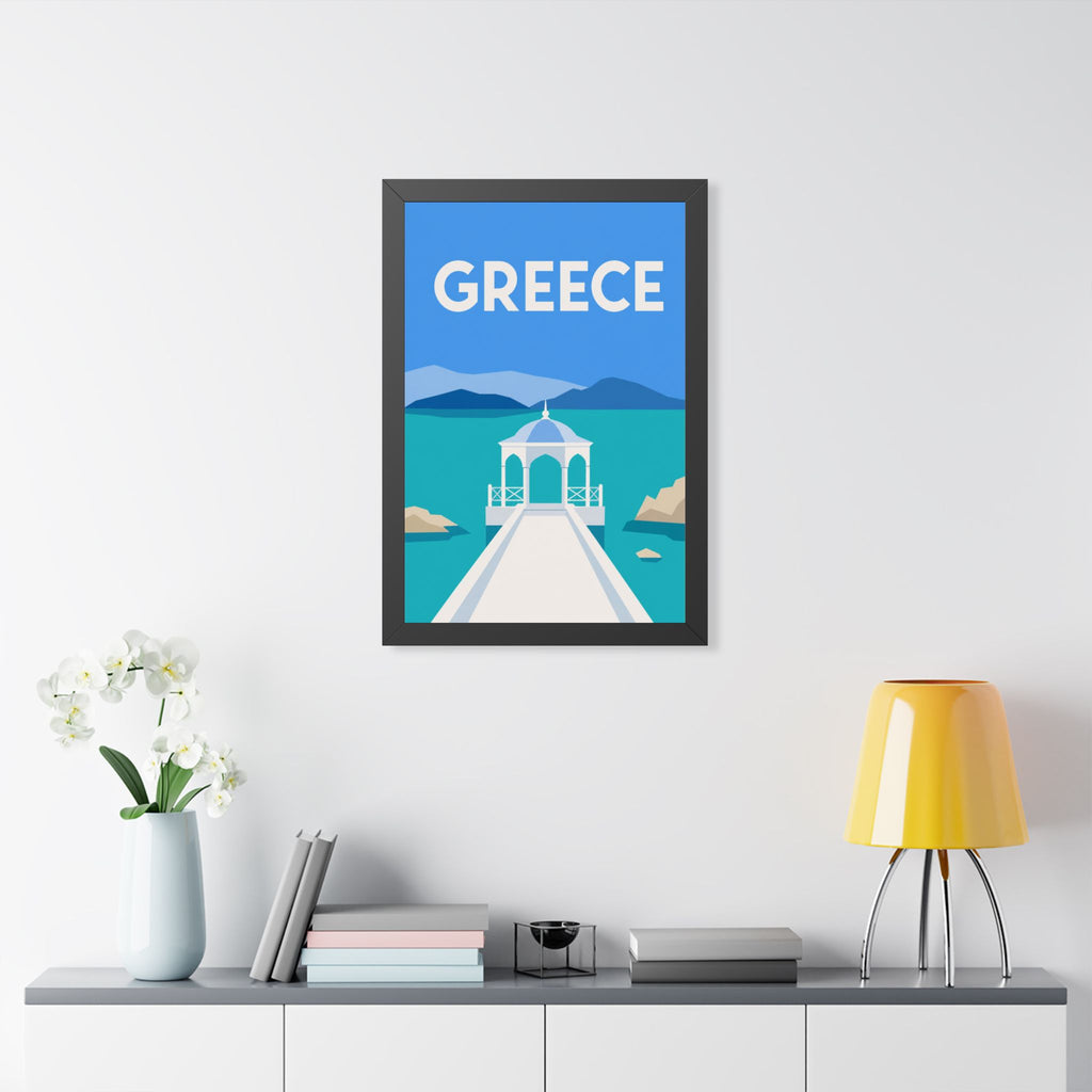 Greece Coast Greece Framed Poster | Vintage Travel Wall Art | Black Walnut White Frame | 16x24 20x30