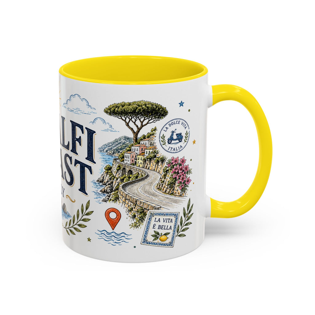 Amalfi Coast Coffee Mug | Travel Destination Souvenir Gift | Accent Color Ceramic 11oz 15oz