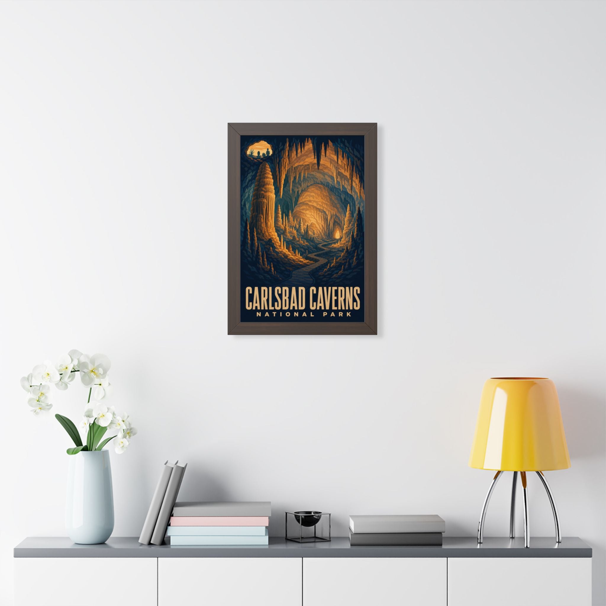 Carlsbad Caverns National Park Framed Poster | Vintage Travel Wall Art | Black Walnut White Frame | 16x24 20x30