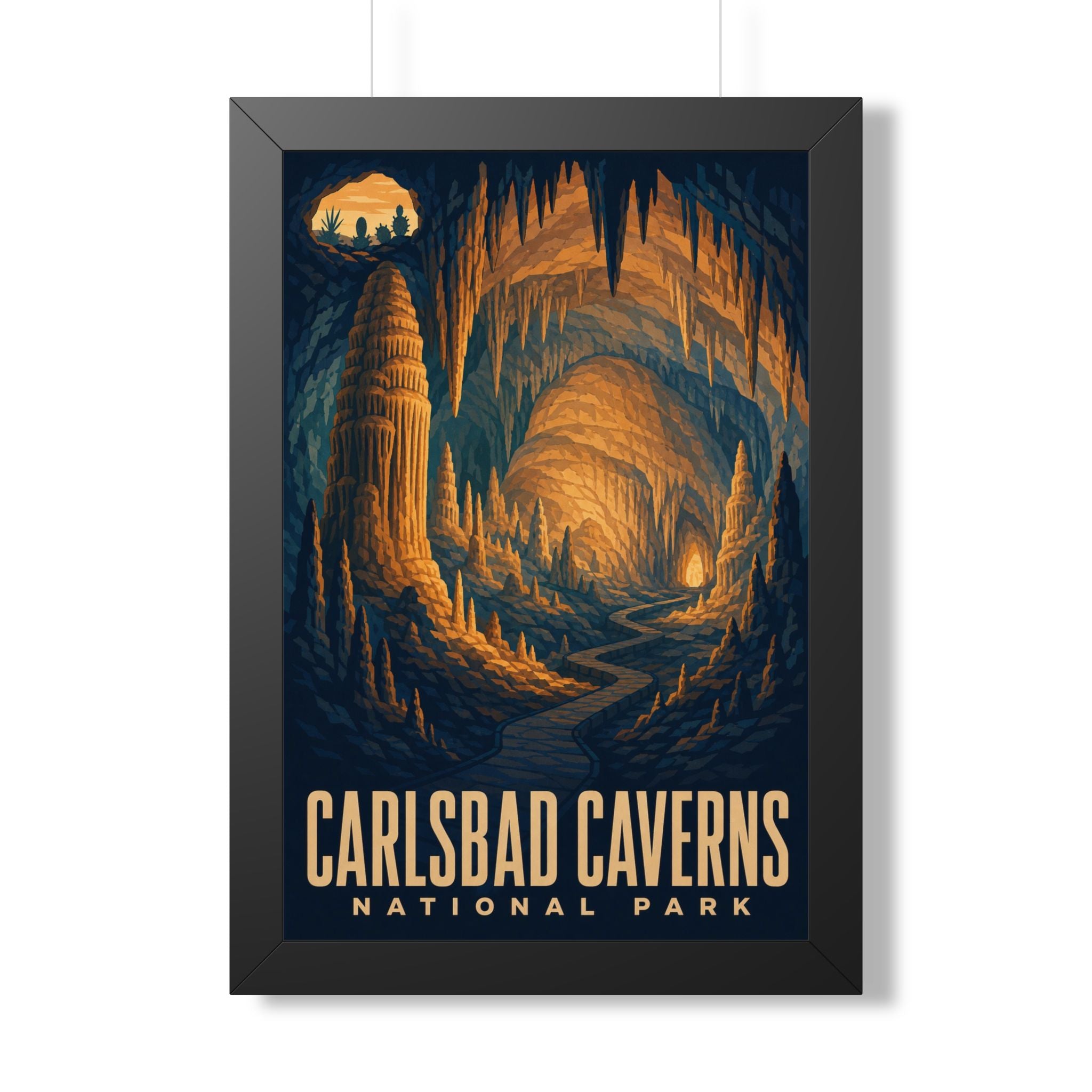 Carlsbad Caverns National Park Framed Poster | Vintage Travel Wall Art | Black Walnut White Frame | 16x24 20x30