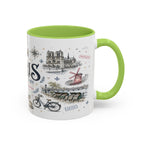 Paris Coffee Mug | France Souvenir Travel Gift | Accent Color Ceramic 11oz 15oz
