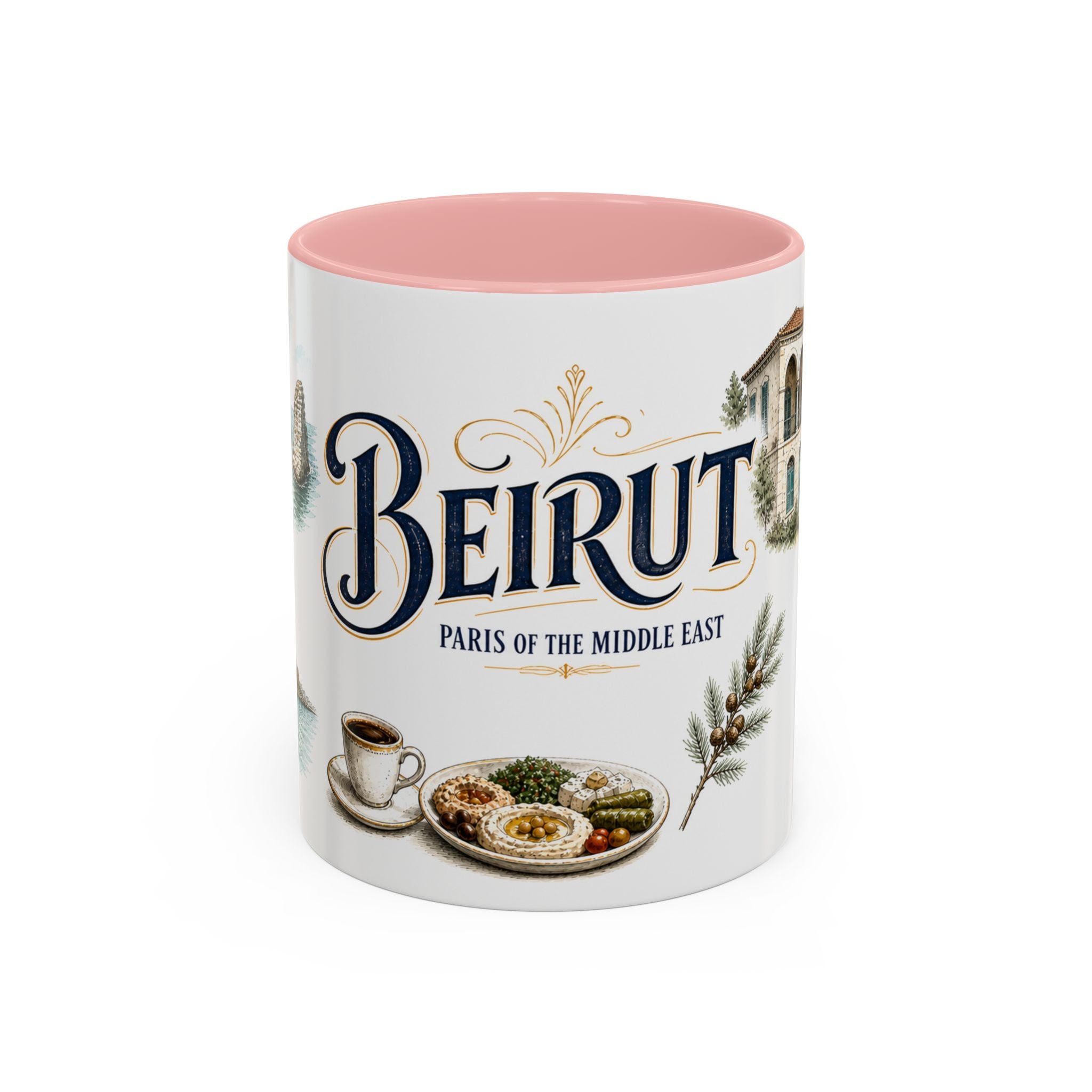 Beirut Coffee Mug | Lebanon Travel Souvenir | Vintage Illustrated City Gift | 11 oz 15 oz Accent Mug