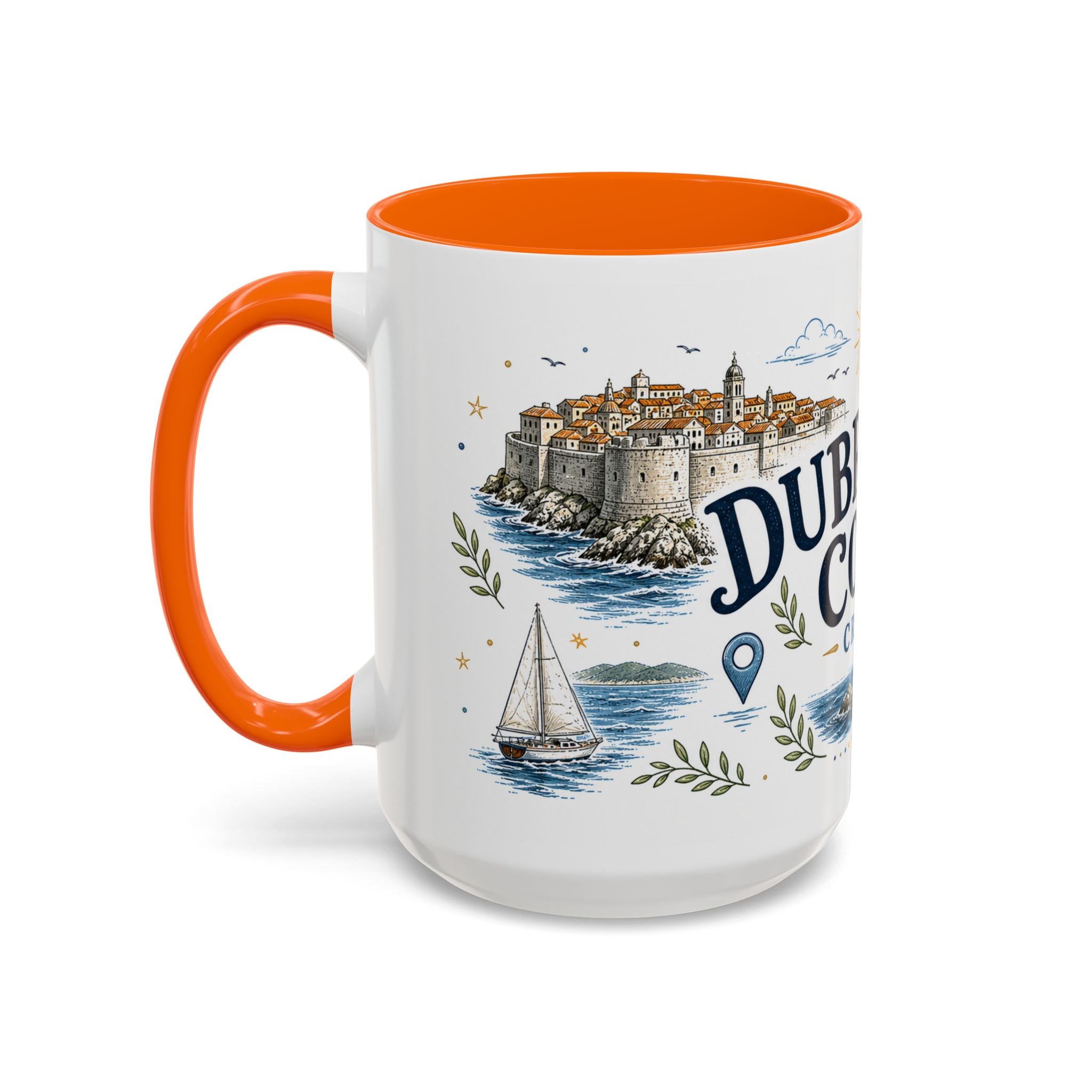 Dubrovnik Coast Coffee Mug | Travel Destination Souvenir Gift | Accent Color Ceramic 11oz 15oz