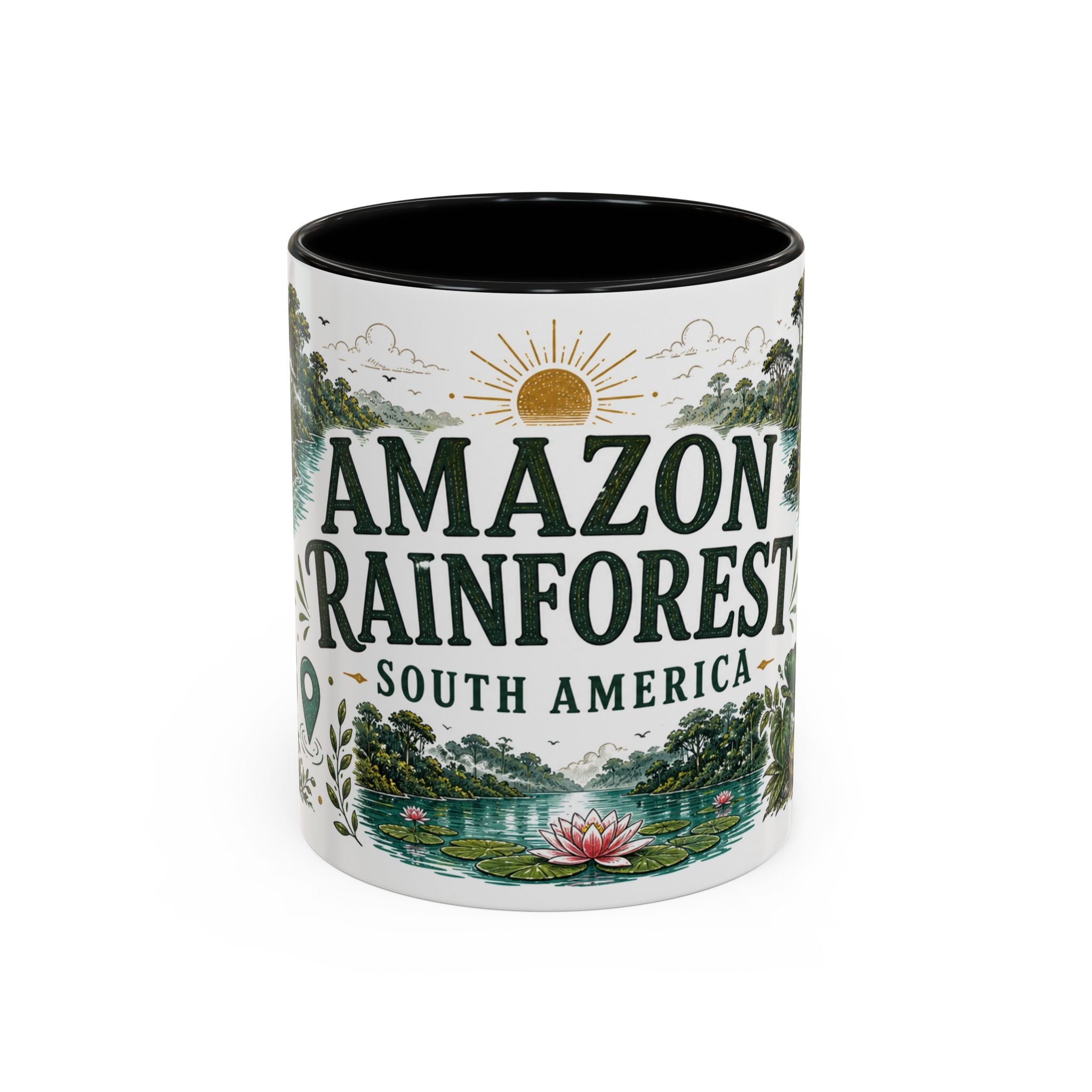 Amazon Rainforest Coffee Mug | Travel Destination Souvenir Gift | Accent Color Ceramic 11oz 15oz