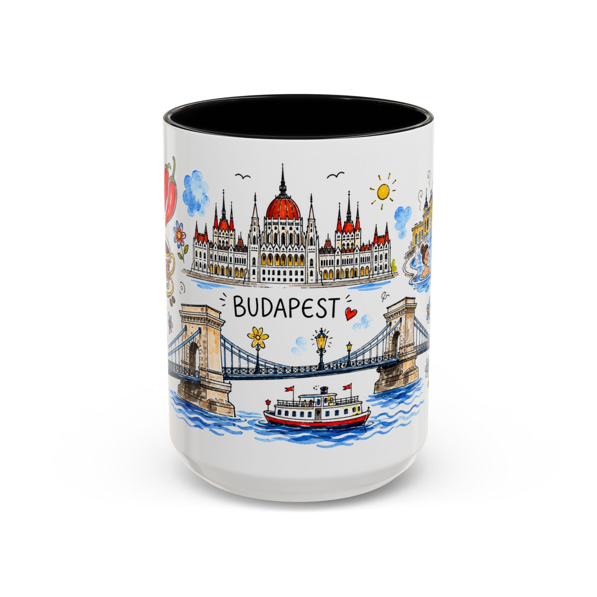 Budapest Travel Mug | European City Souvenir Accent Coffee Mug | 11oz 15oz Ceramic Cup