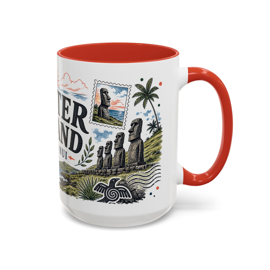 Easter Island Coffee Mug | Travel Destination Souvenir Gift | Accent Color Ceramic 11oz 15oz