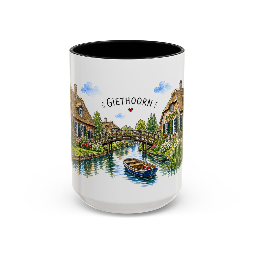 Giethoorn Illustrated Travel Mug | Netherlands Souvenir Accent Coffee Mug | 11oz 15oz Ceramic Cup