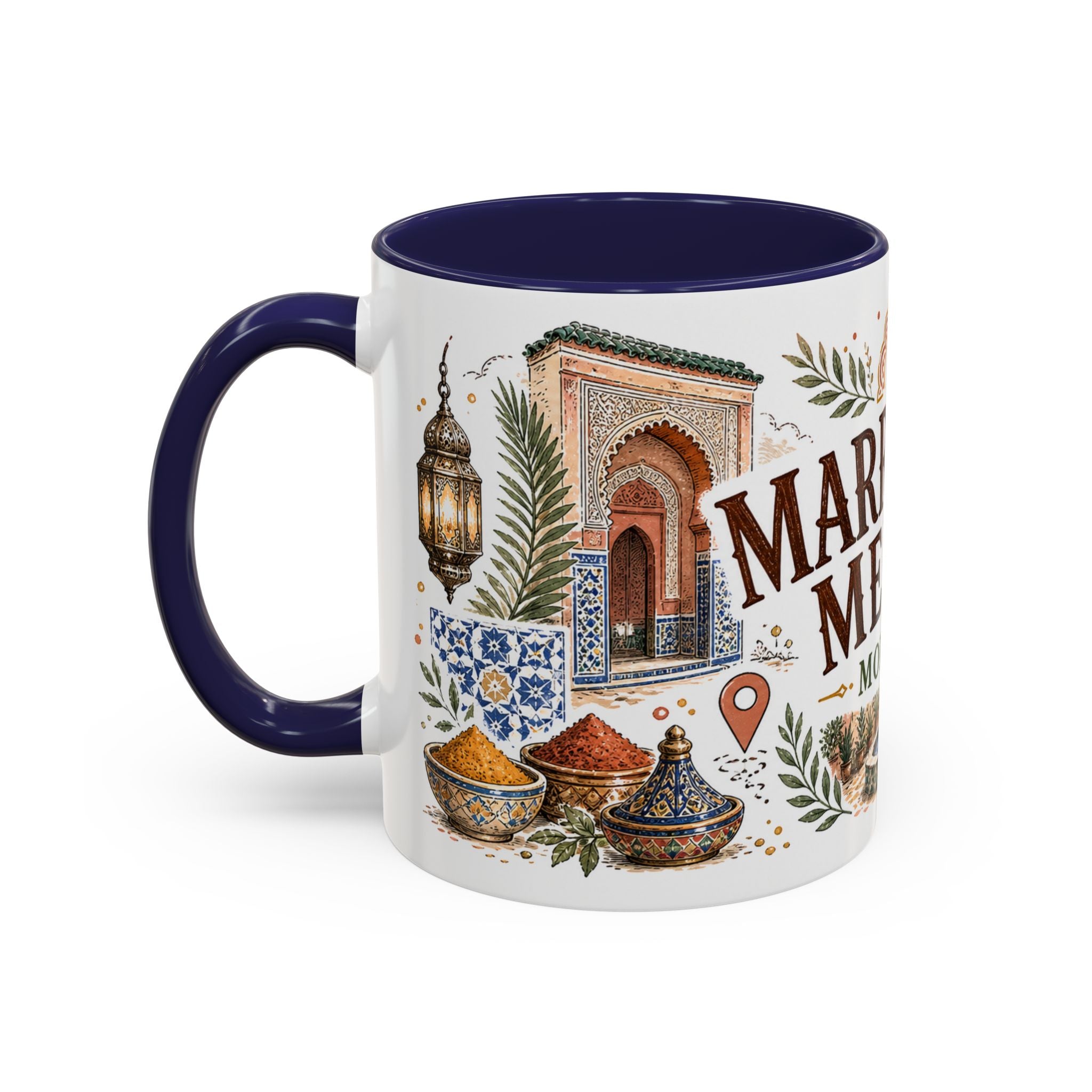 Marrakech Medina Coffee Mug | Travel Destination Souvenir Gift | Accent Color Ceramic 11oz 15oz