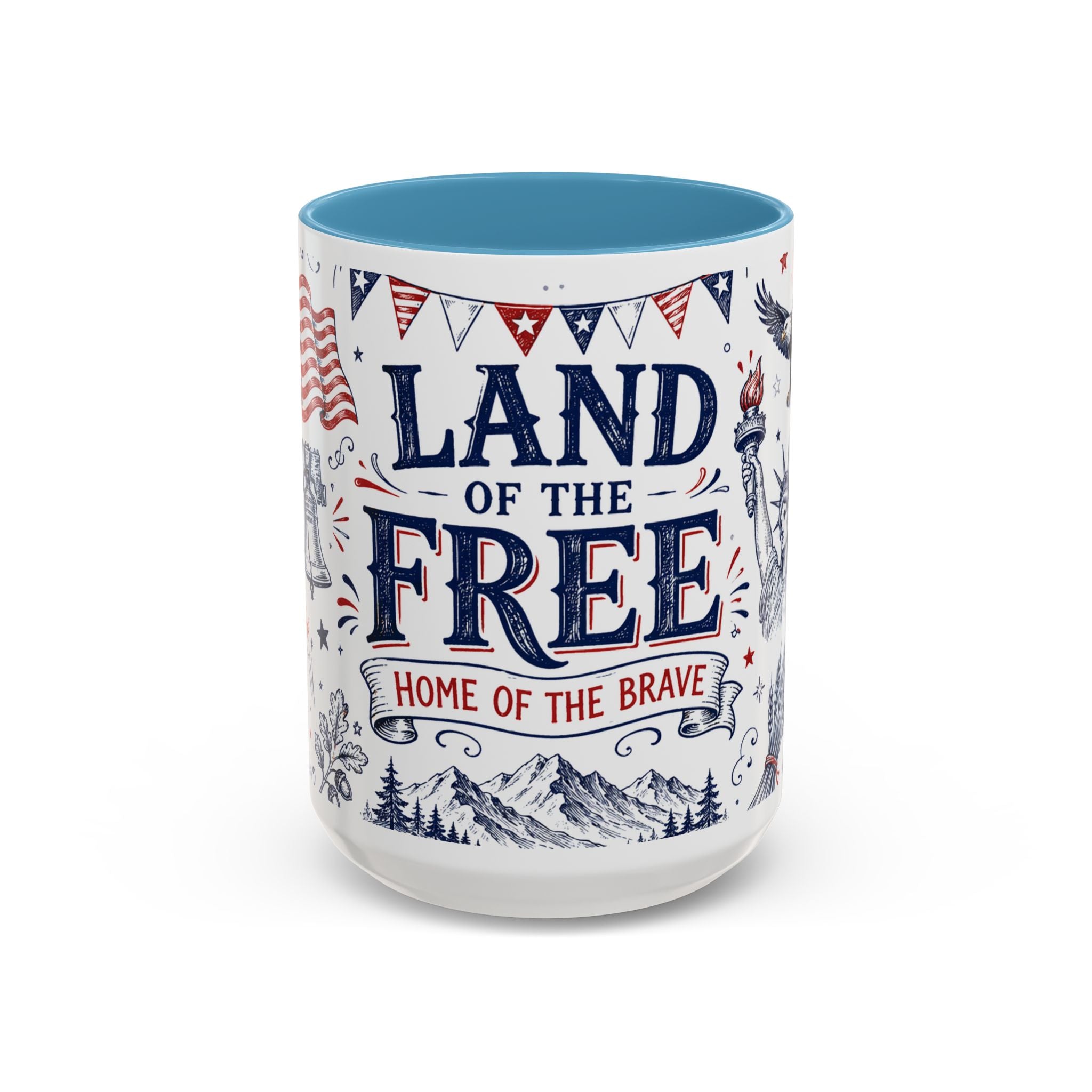 Land of the Free Coffee Mug | Home of the Brave 4th of July Gift | Accent Color Ceramic 11oz 15oz