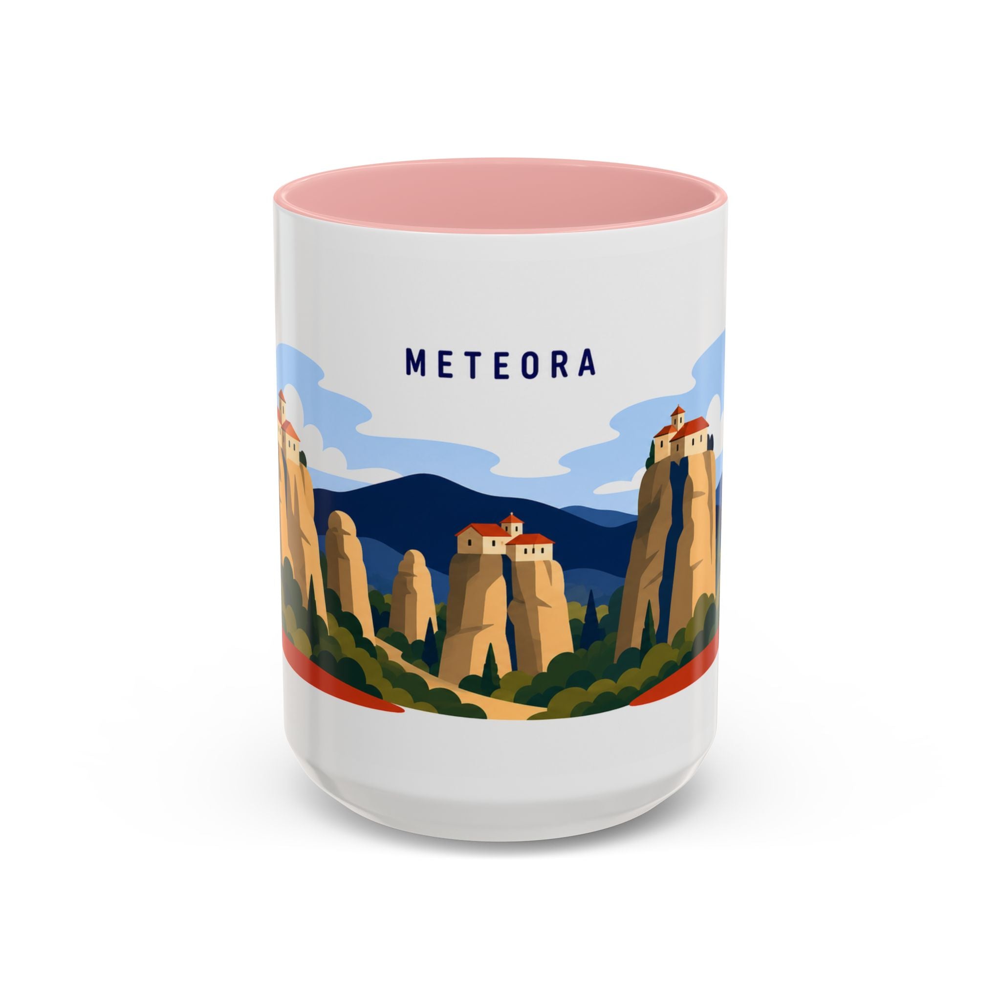 Meteora Coffee Mug | Travel Destination Souvenir Gift | Accent Color Ceramic 11oz 15oz