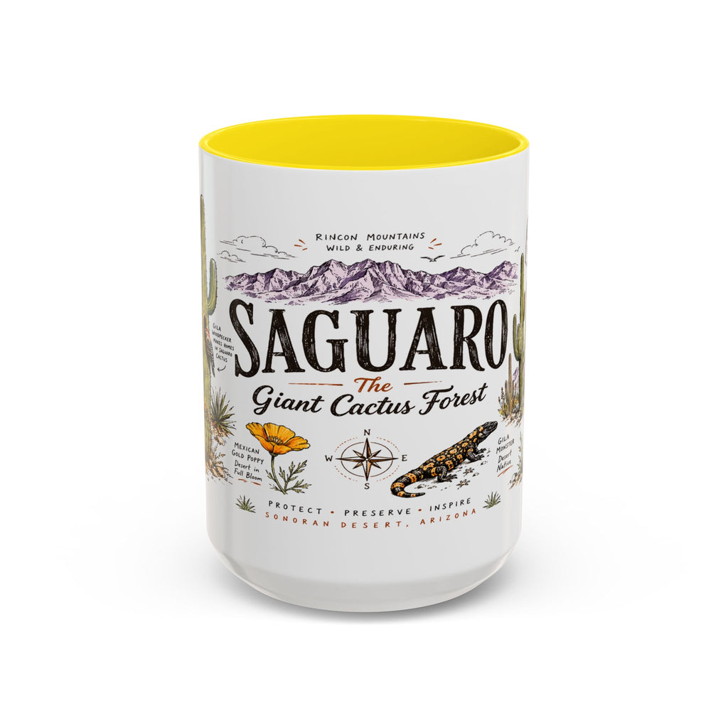 Saguaro National Park Coffee Mug | Arizona Desert Cactus Sunset Gift | Accent Color Ceramic 11oz 15oz