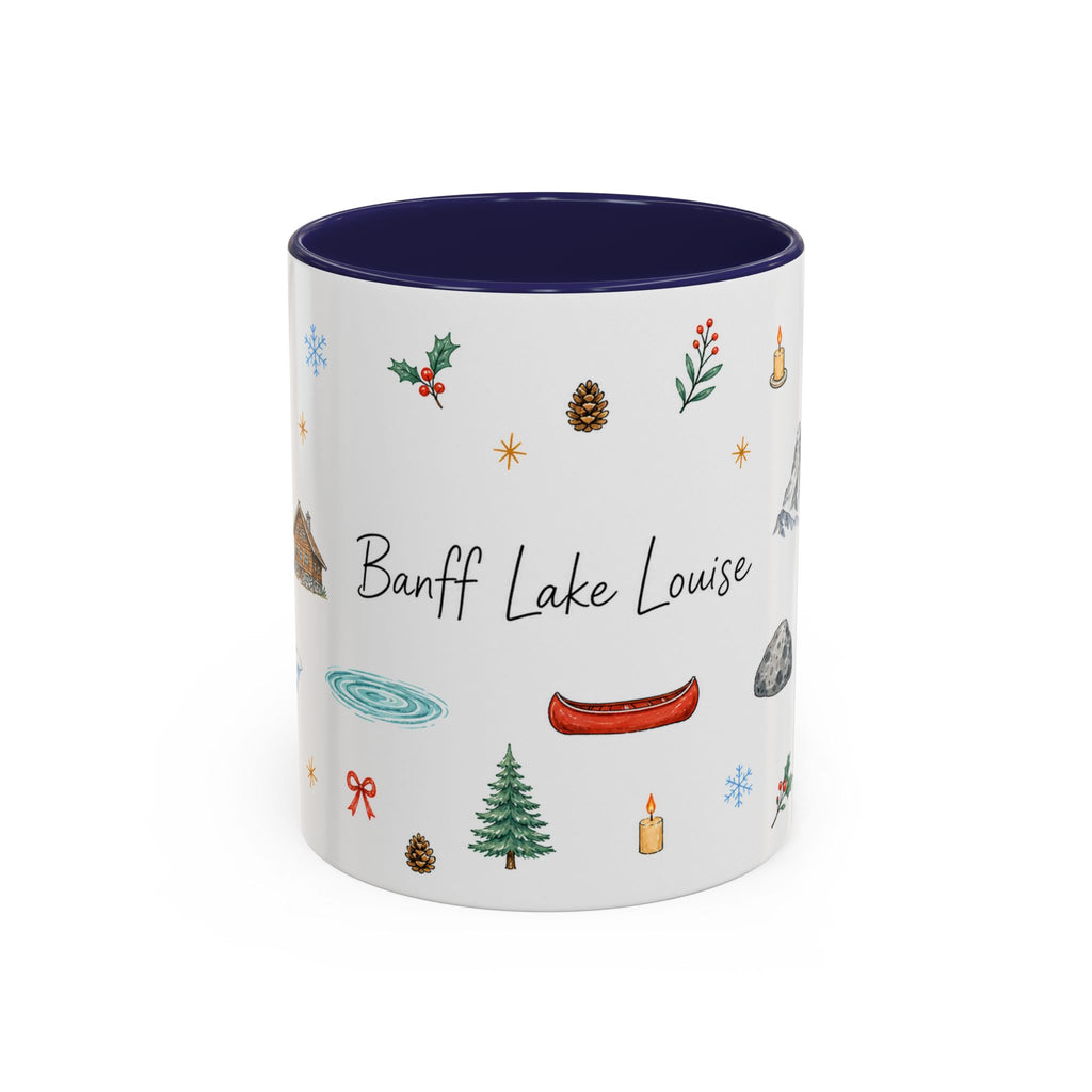 Banff Lake Louise Christmas Mug | Watercolor Travel Souvenir | Holiday Gift | Accent Ceramic Coffee Cup 11oz 15oz
