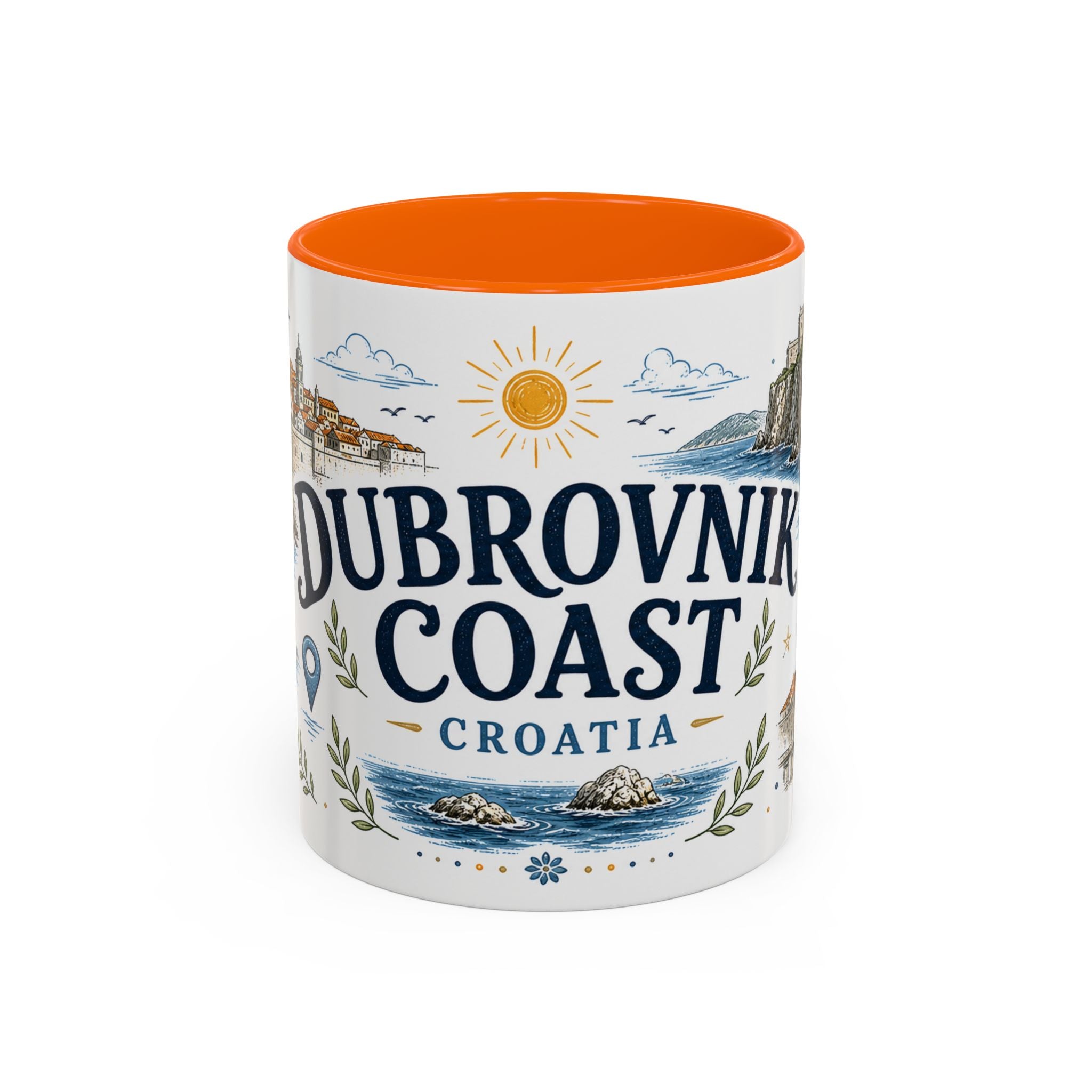Dubrovnik Coast Coffee Mug | Travel Destination Souvenir Gift | Accent Color Ceramic 11oz 15oz