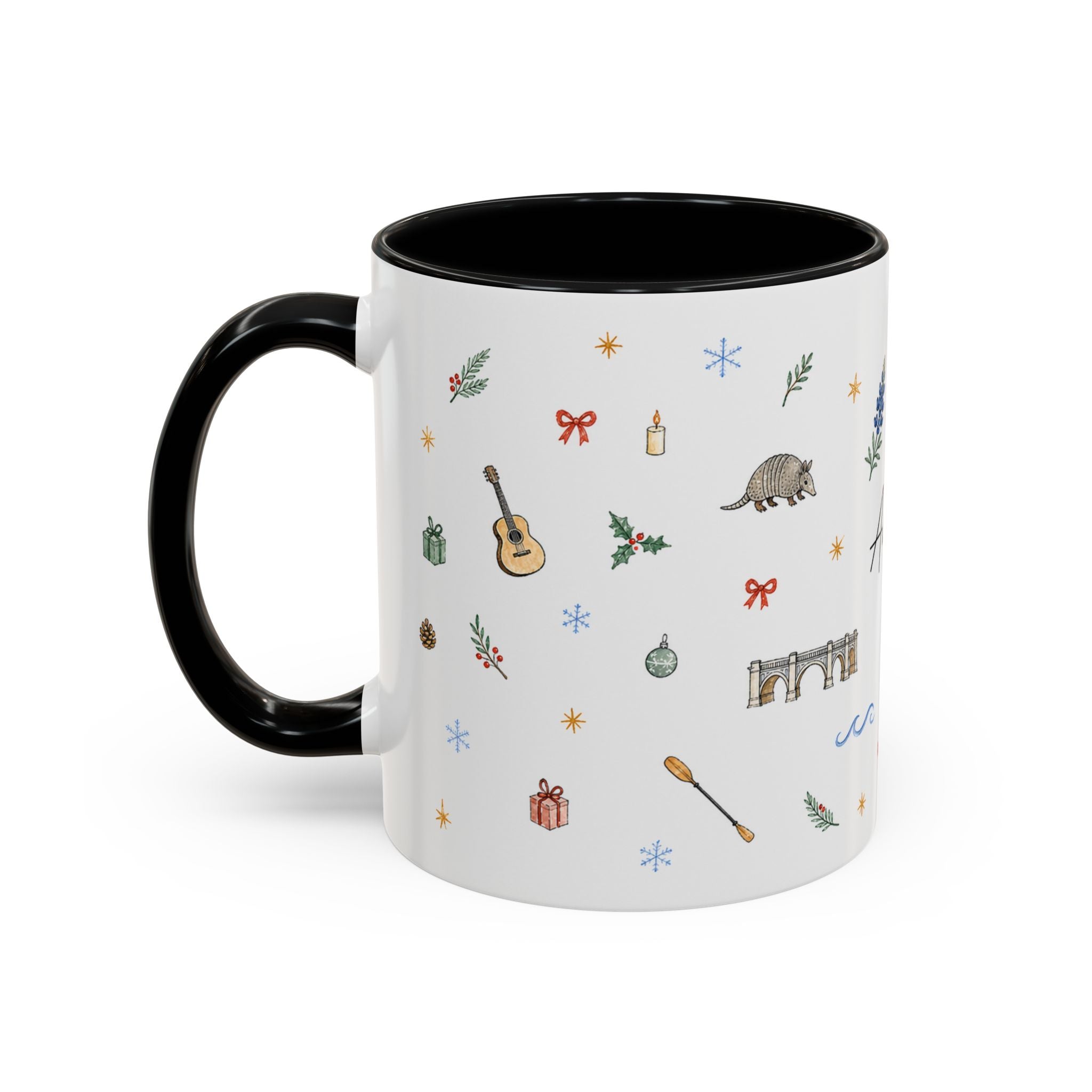 Austin Christmas Mug | Watercolor Travel Souvenir | Holiday Gift | Accent Ceramic Coffee Cup 11oz 15oz