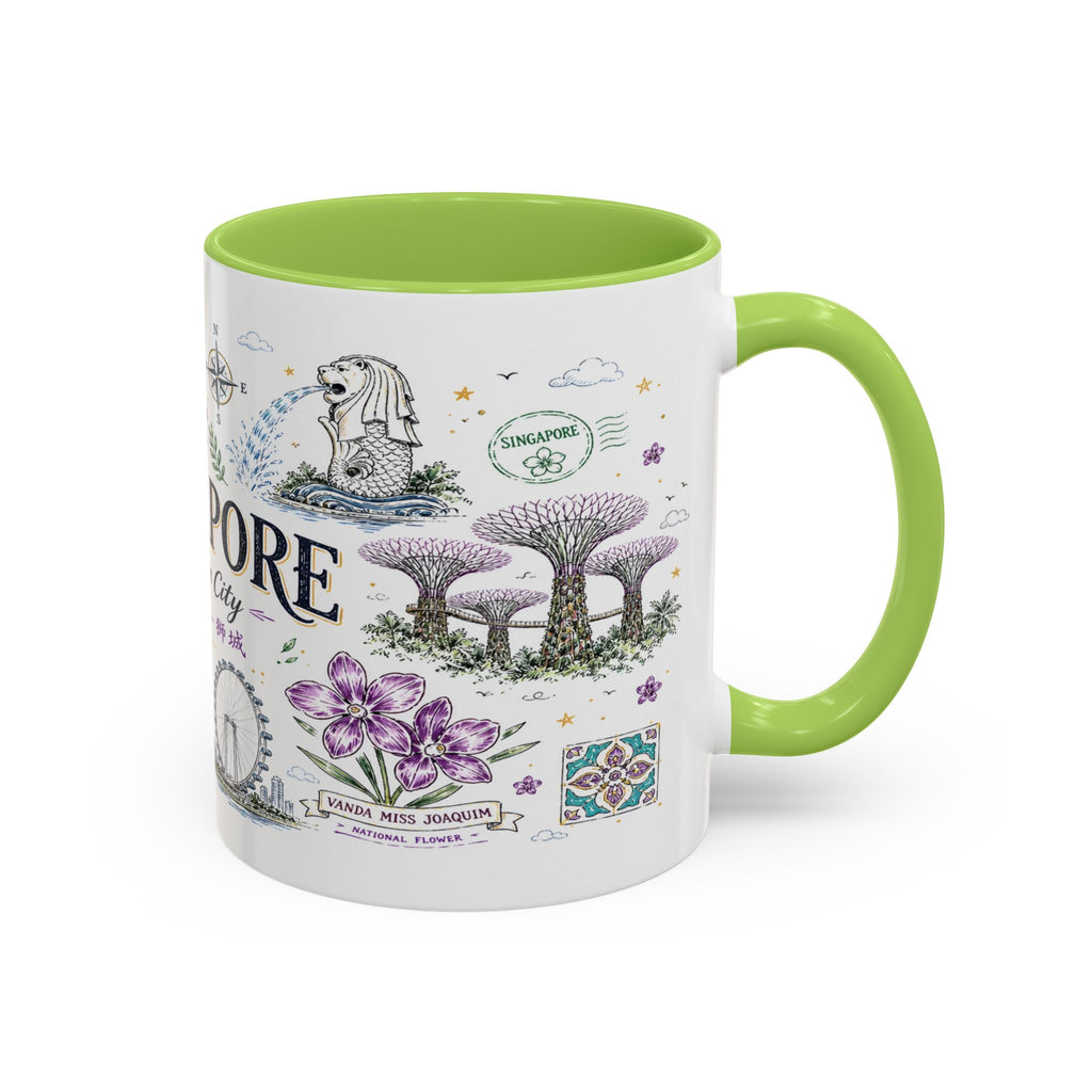 Singapore Coffee Mug | Asia Souvenir Travel Gift | Accent Color Ceramic 11oz 15oz