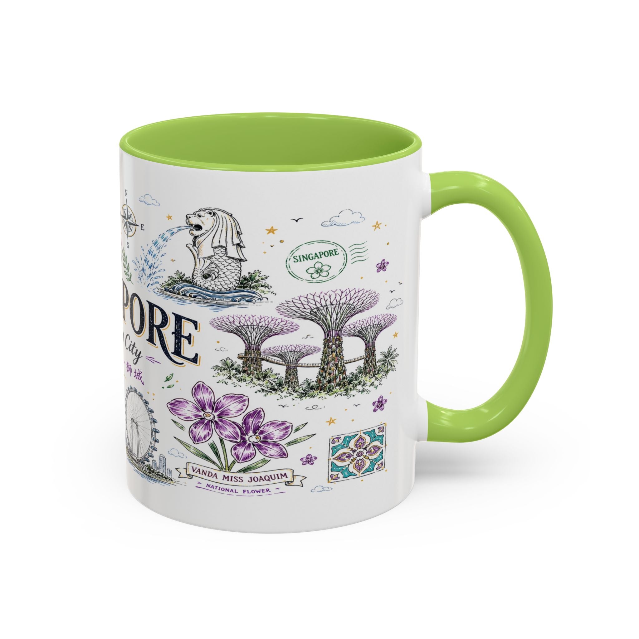 Singapore Coffee Mug | Asia Souvenir Travel Gift | Accent Color Ceramic 11oz 15oz