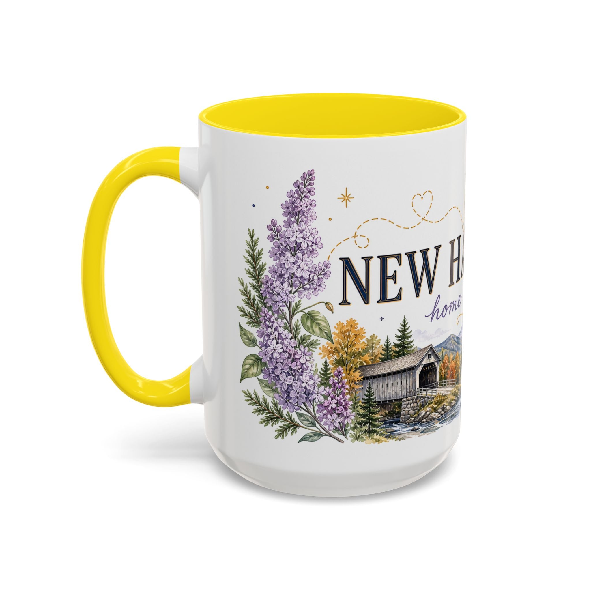 New Hampshire State Map Mug | Botanical Accents, Mountain Landscape Coffee Cup