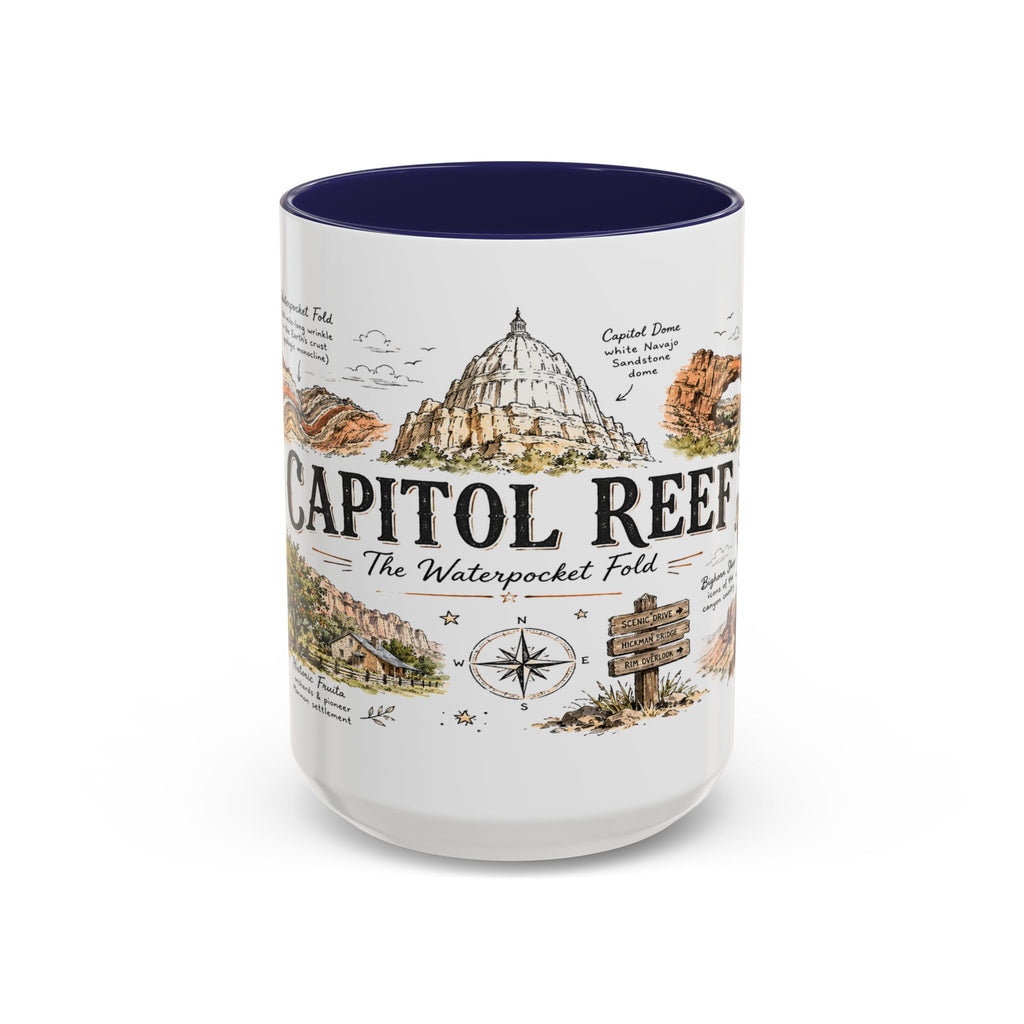 Capitol Reef National Park Coffee Mug | Utah Sandstone Canyon Hiking Gift | Accent Color Ceramic 11oz 15oz