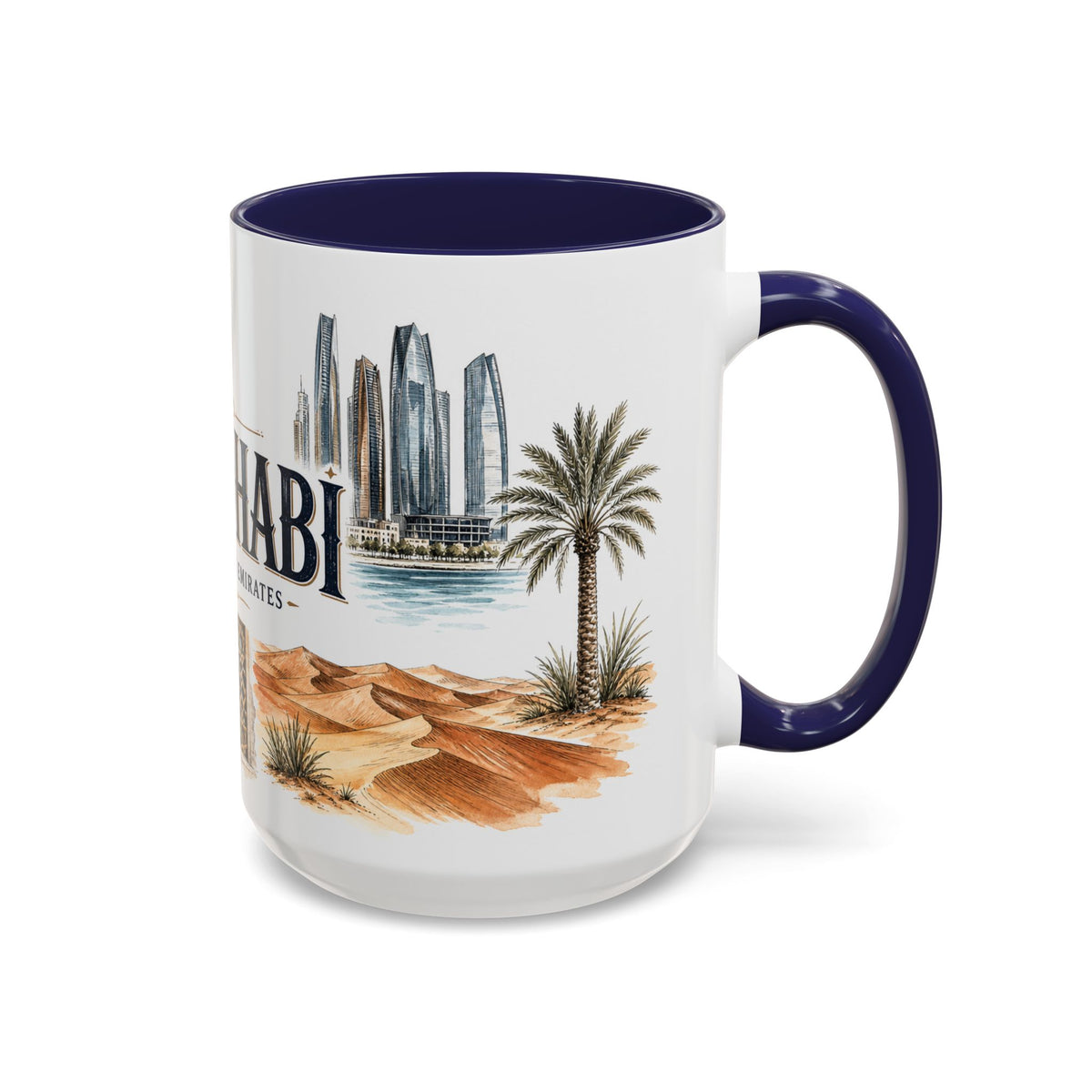 Abu Dhabi Coffee Mug | United Arab Emirates Travel Souvenir | Vintage Illustrated City Gift | 11 oz 15 oz Accent Mug