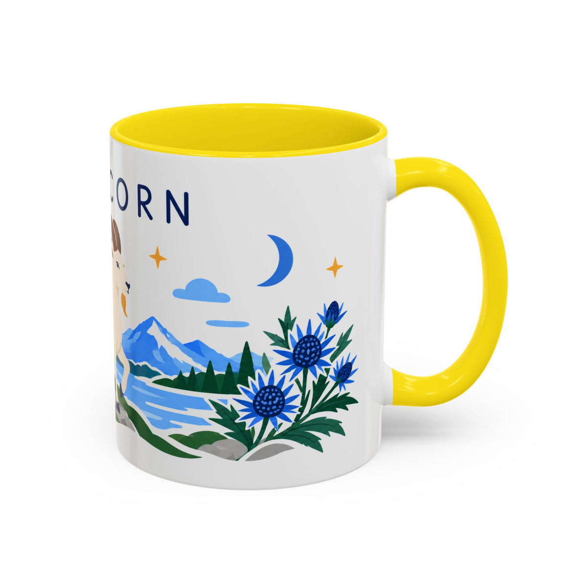 Capricorn Zodiac Coffee Mug | Sea Goat and Floral Design | Astrology Birthday Gift | 11 oz 15 oz Ceramic Accent Mug