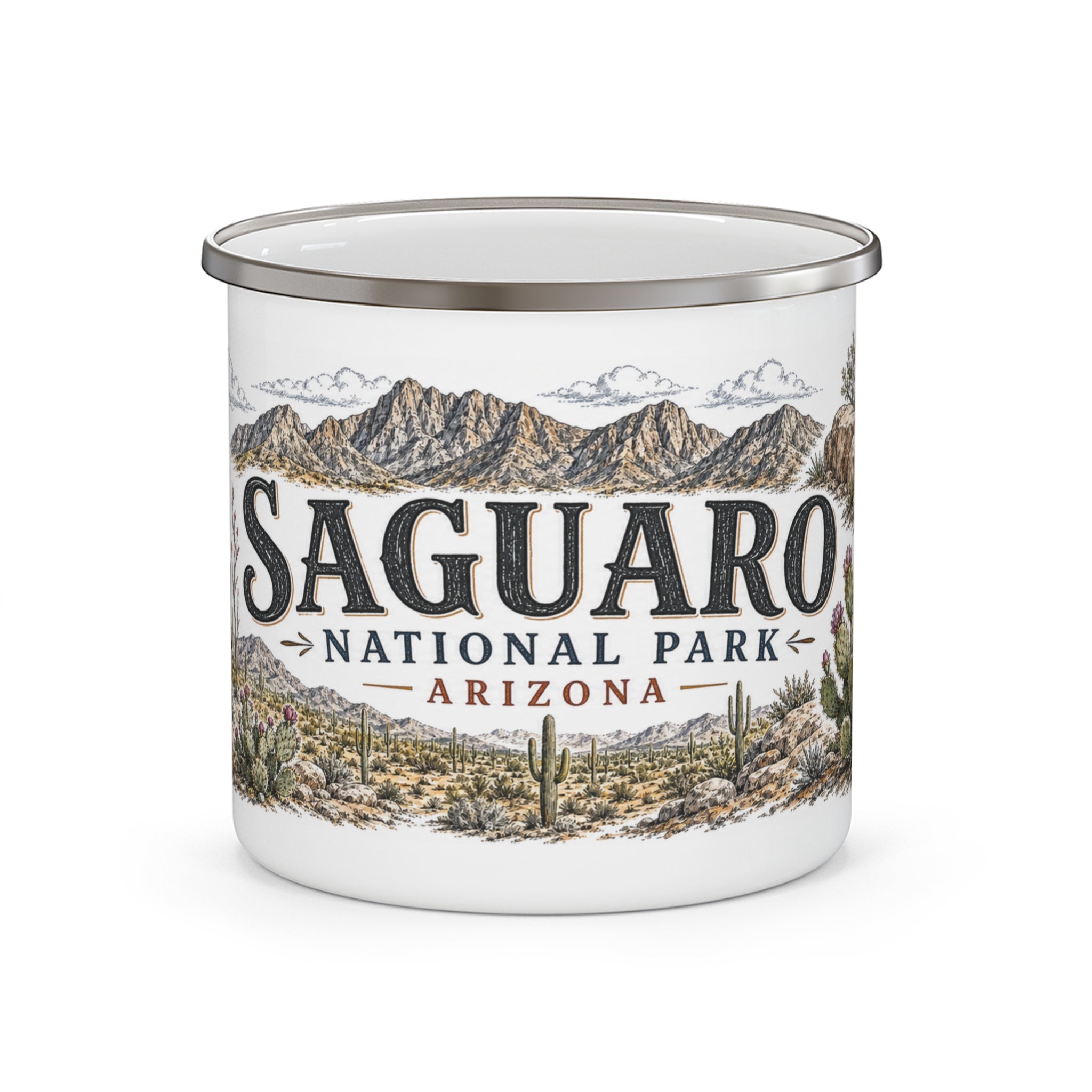 Saguaro National Park Vintage Enamel Camping Mug | 12oz National Park Hiking Gift