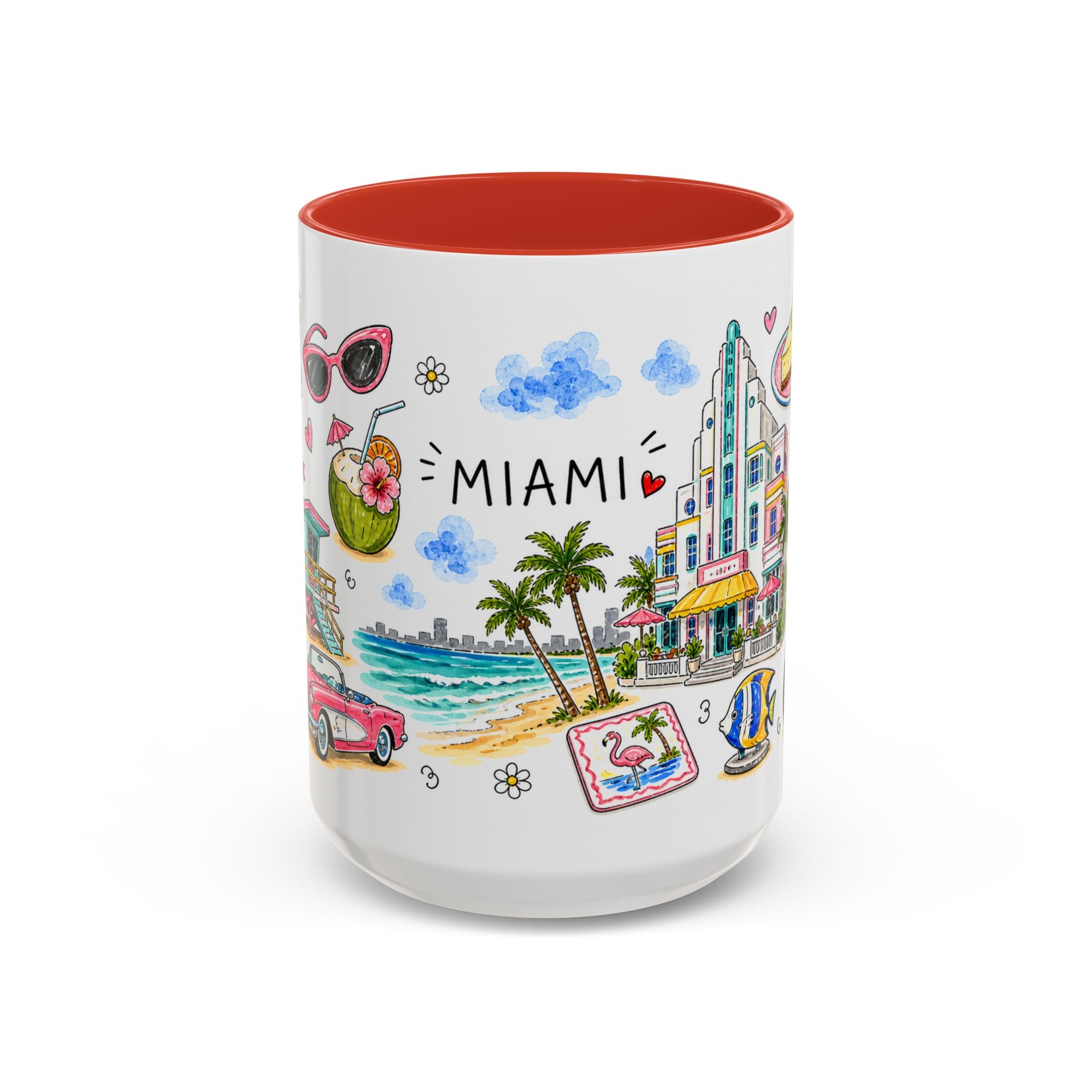 Miami Illustrated Travel Mug | City Souvenir Accent Coffee Mug | 11oz 15oz Ceramic Cup
