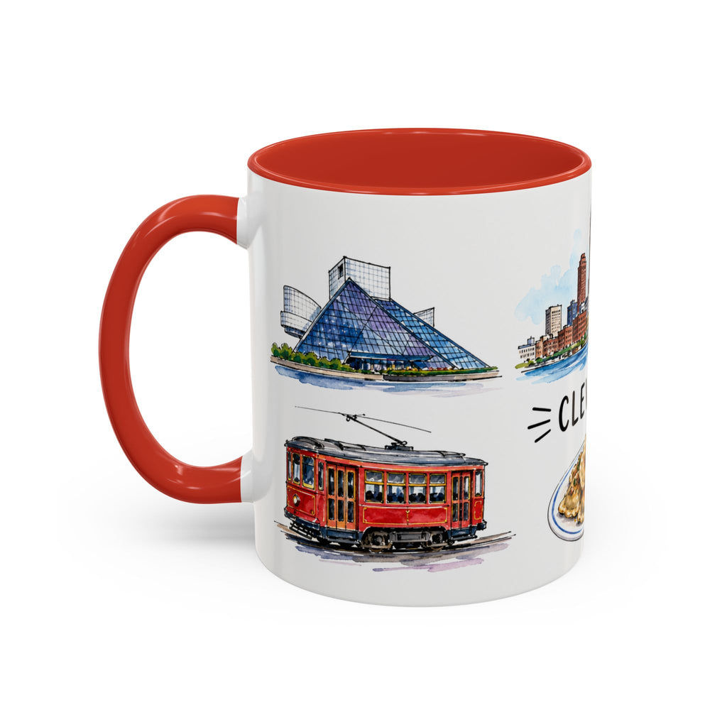 Cleveland Illustrated Travel Mug | City Souvenir Accent Coffee Mug | 11oz 15oz Ceramic Cup