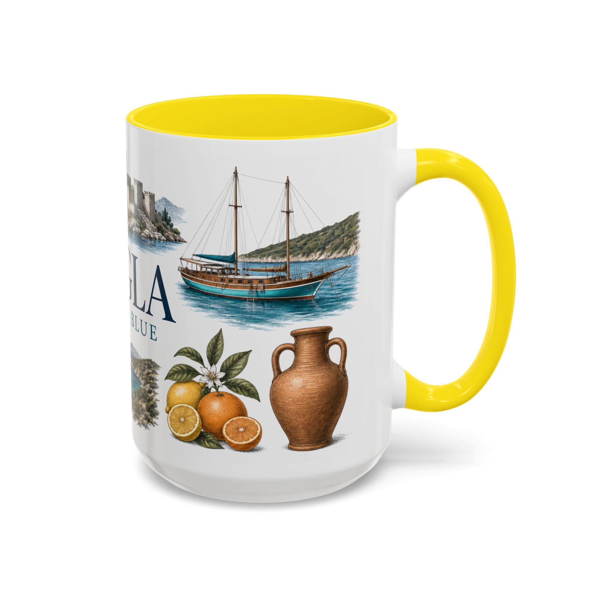 Mugla Coffee Mug | Turkey Travel Souvenir | Vintage Illustrated City Gift | 11 oz 15 oz Accent Mug