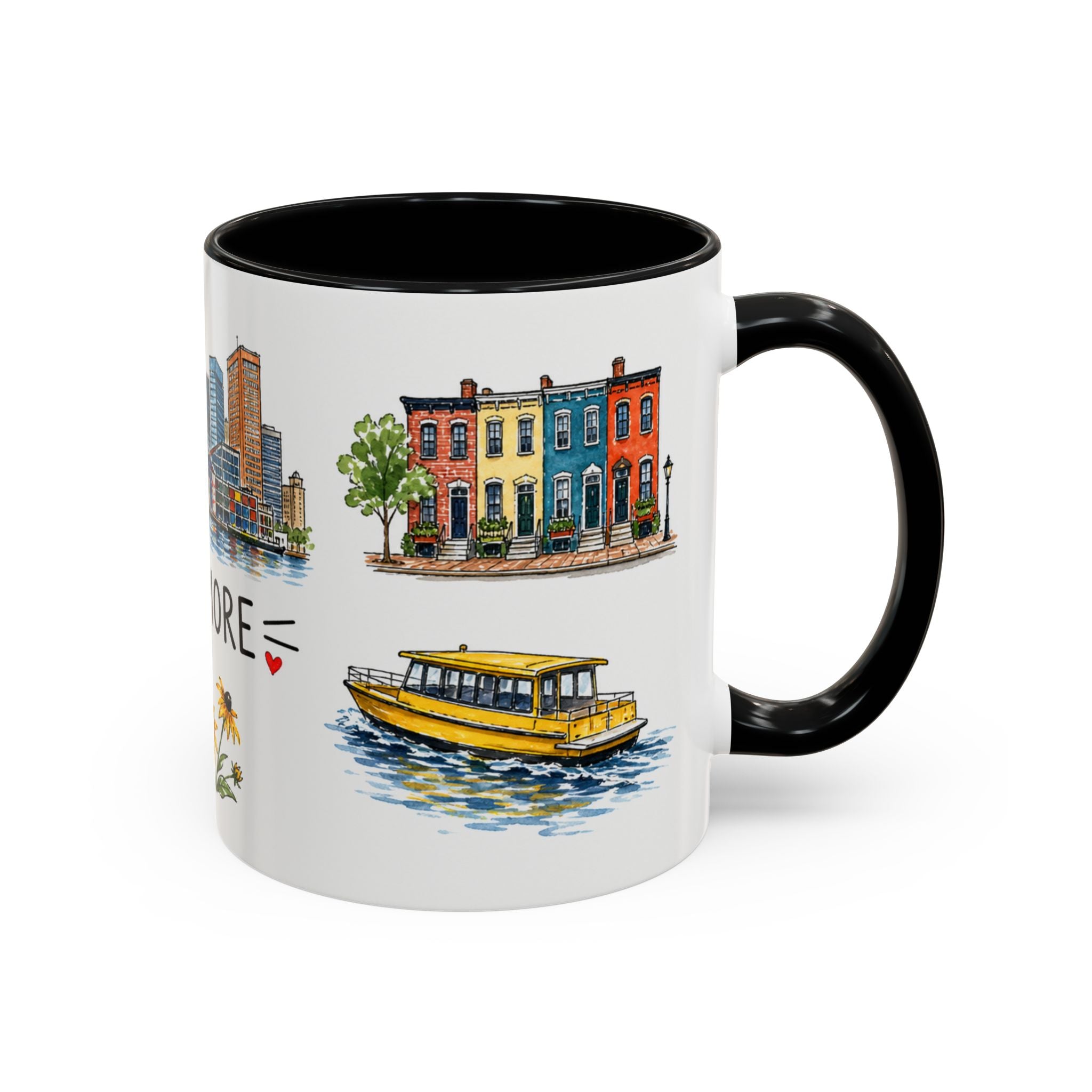 Baltimore Illustrated Travel Mug | City Souvenir Accent Coffee Mug | 11oz 15oz Ceramic Cup