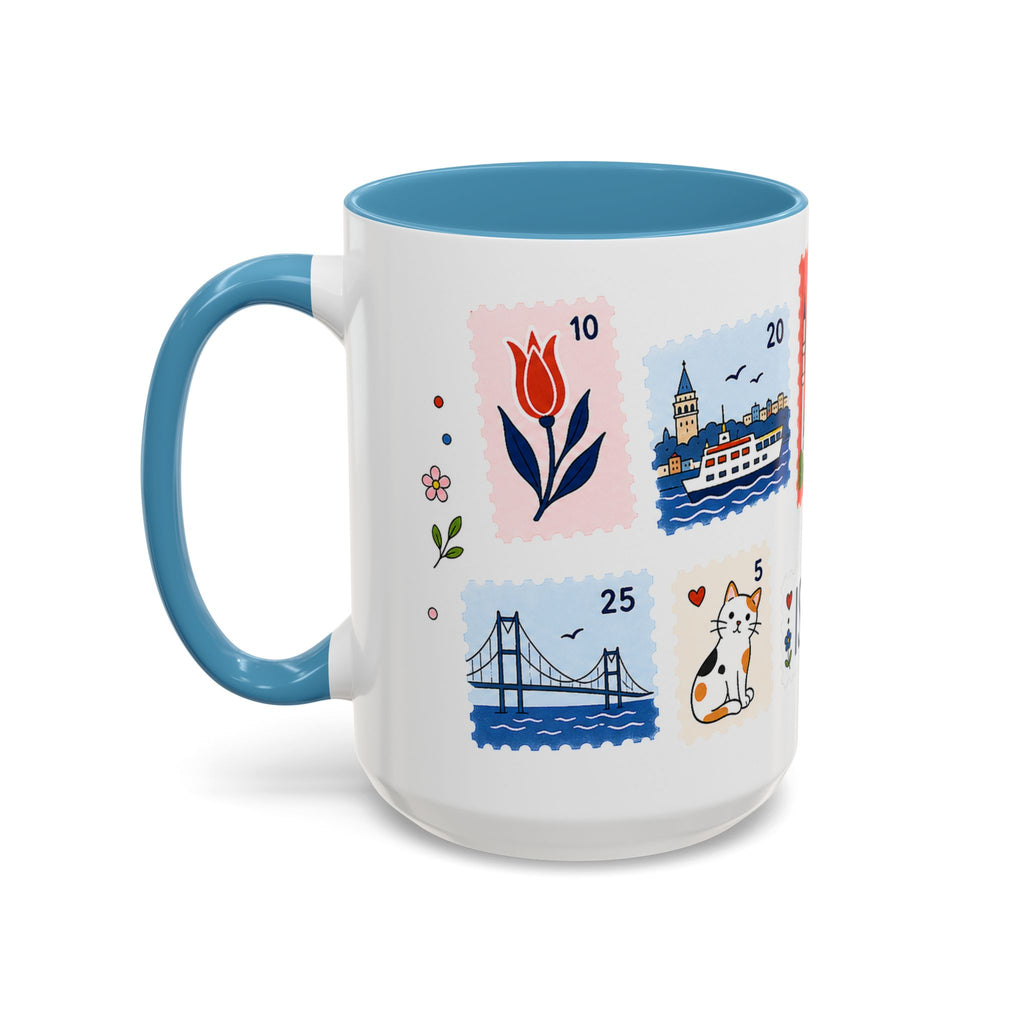 Istanbul Coffee Mug | Postage Stamp Collage Mug | Travel Souvenir Accent Cup 11oz 15oz