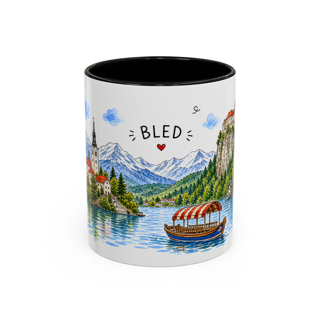 Bled Illustrated Travel Mug | Slovenia Souvenir Accent Coffee Mug | 11oz 15oz Ceramic Cup