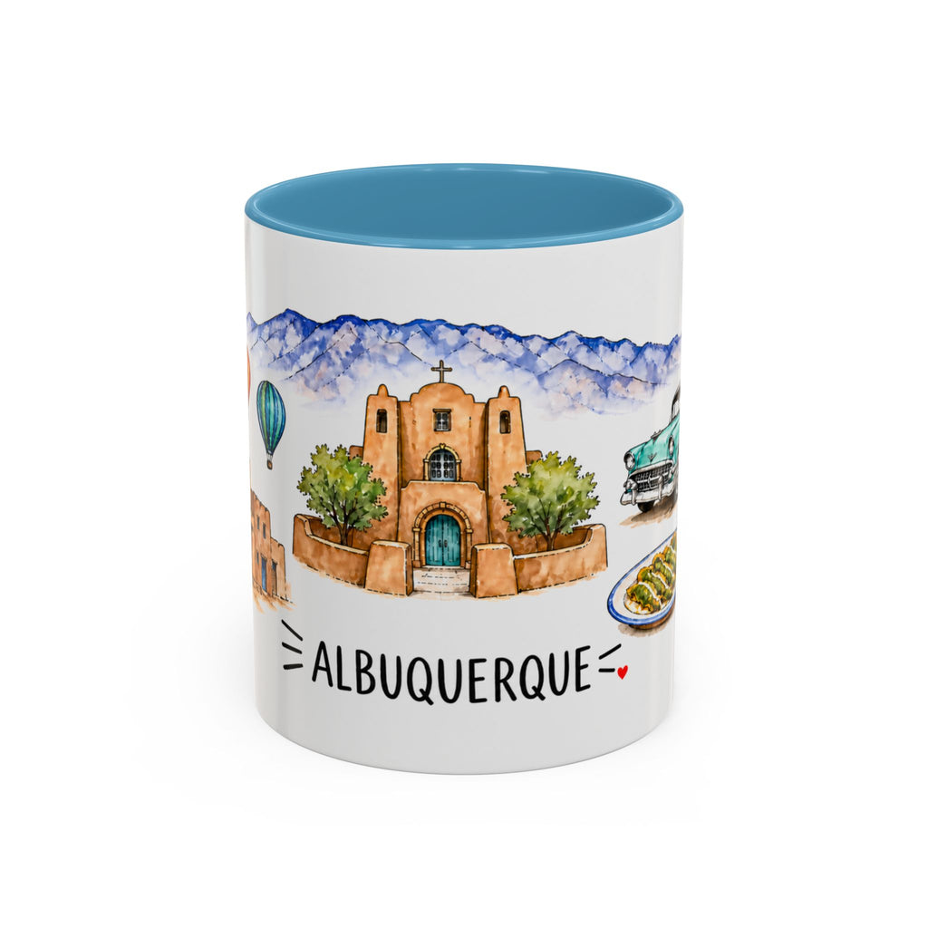 Albuquerque Illustrated Travel Mug | City Souvenir Accent Coffee Mug | 11oz 15oz Ceramic Cup