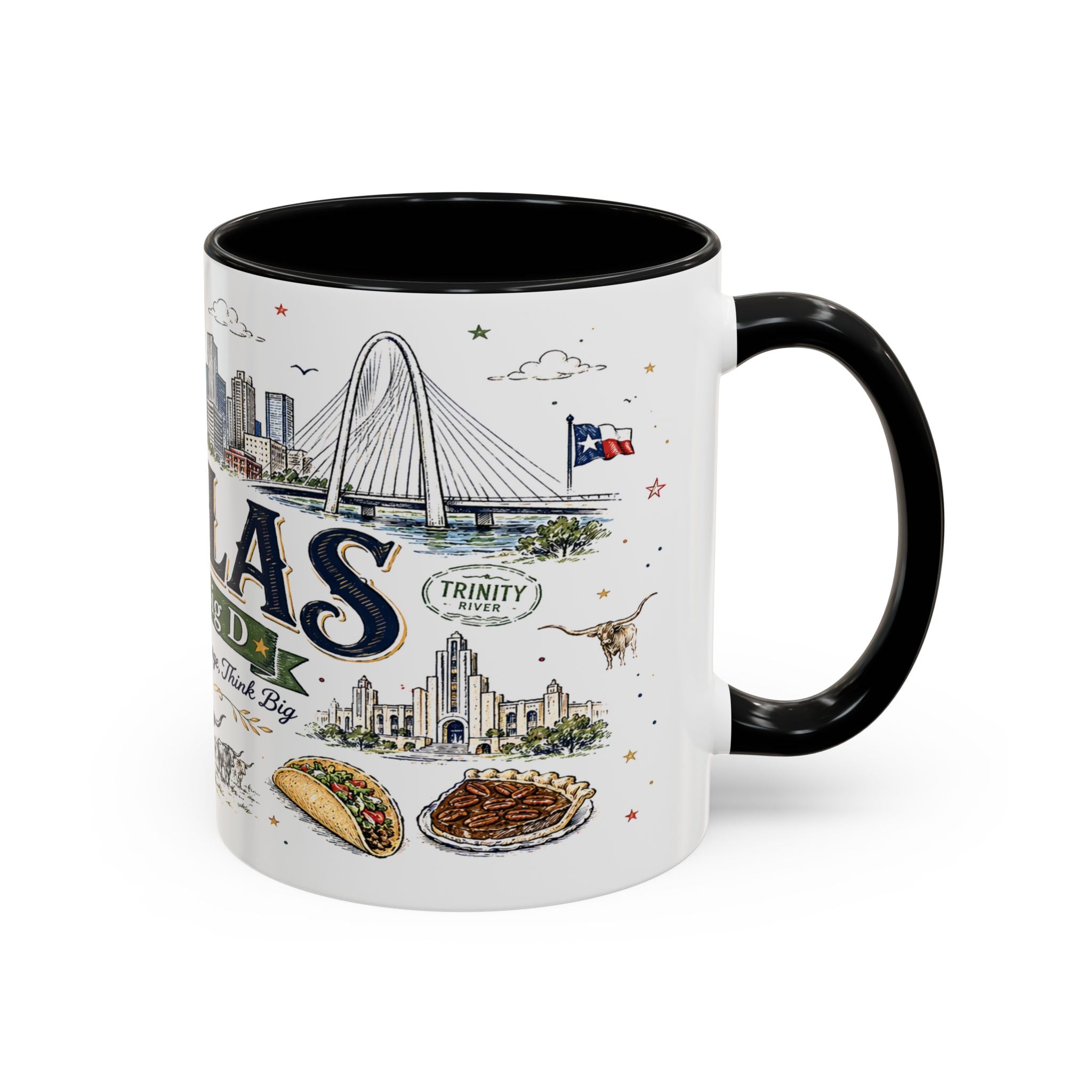 Dallas Coffee Mug | Texas Souvenir City Gift | Accent Color Ceramic 11oz 15oz