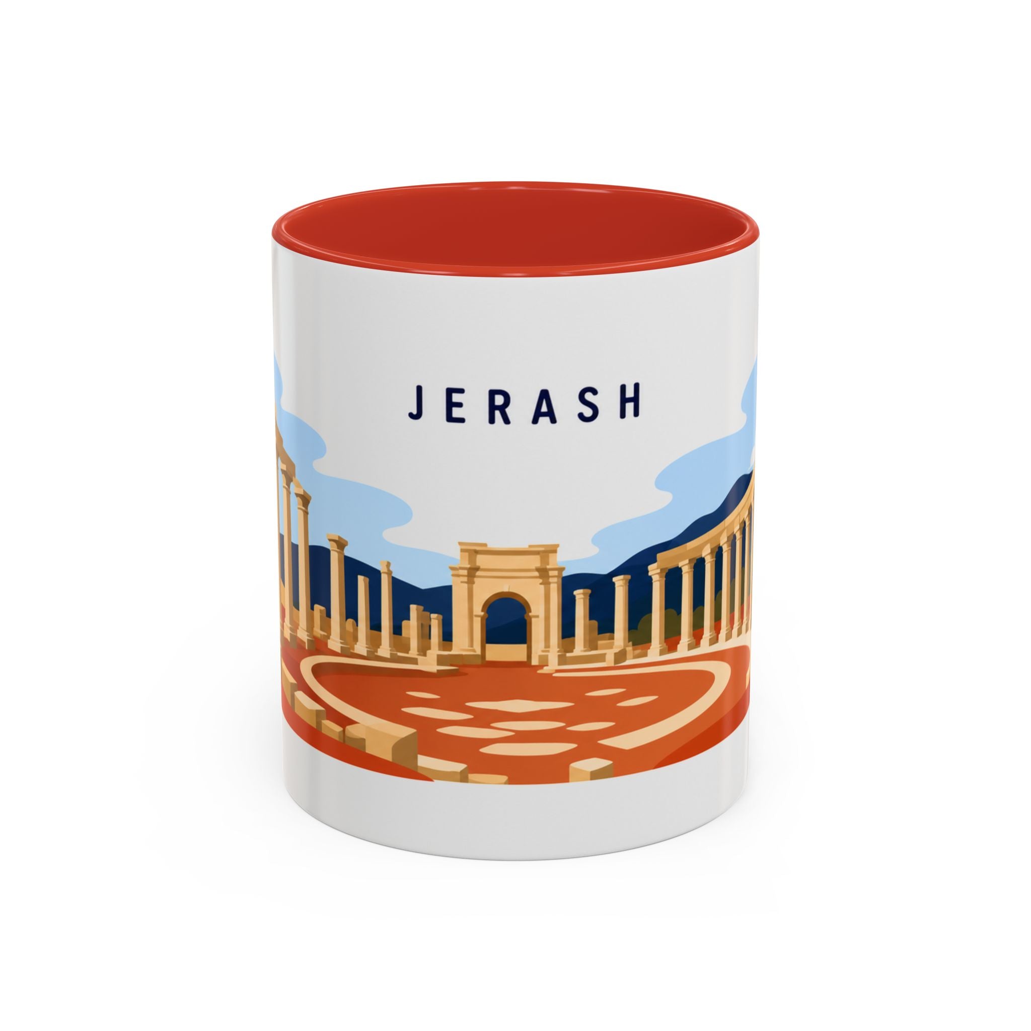 Jerash Coffee Mug | Travel Destination Souvenir Gift | Accent Color Ceramic 11oz 15oz