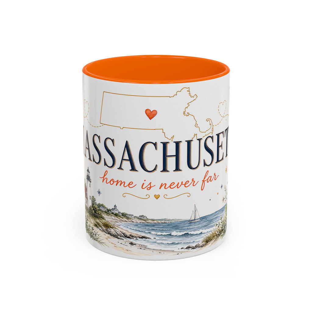 Massachusetts State Map Mug | Coastal Scene, Botanical Accents (11oz, 15oz)