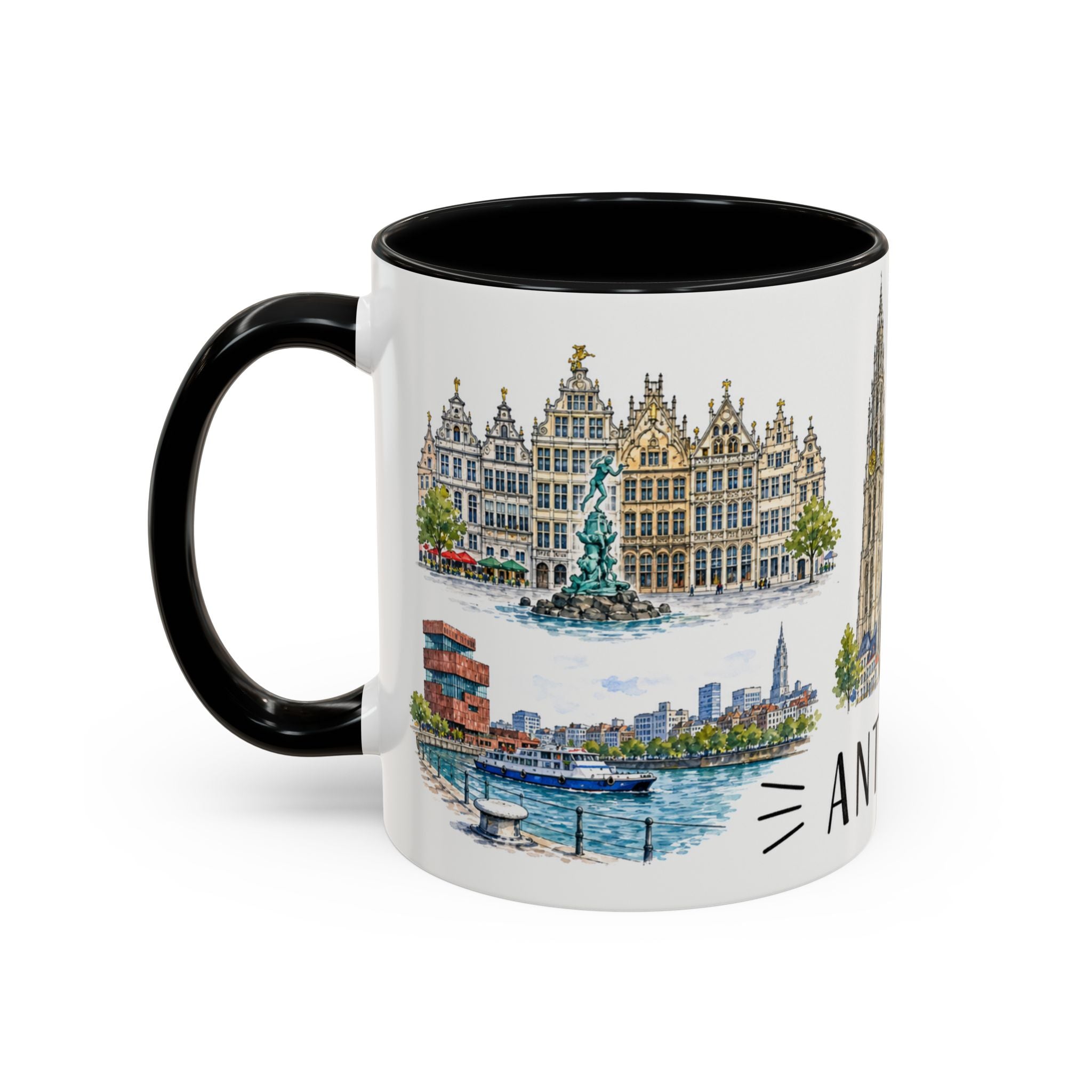 Antwerp Illustrated Travel Mug | City Souvenir Accent Coffee Mug | 11oz 15oz Ceramic Cup