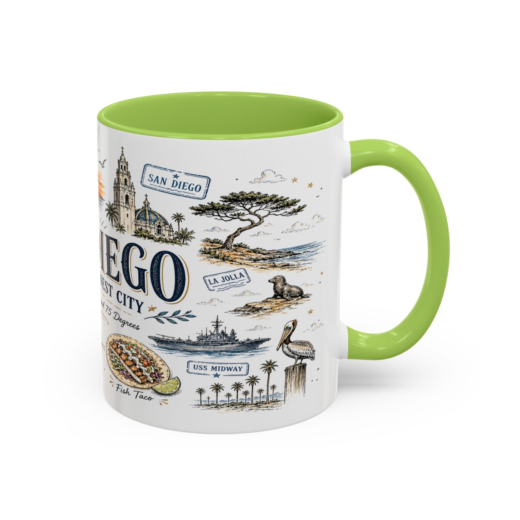 San Diego Coffee Mug | California Souvenir City Gift | Accent Color Ceramic 11oz 15oz