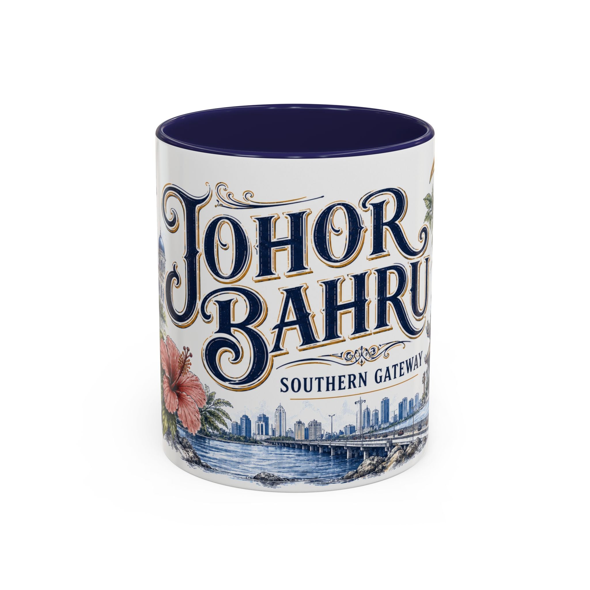Johor Bahru Coffee Mug | Malaysia Travel Souvenir | Vintage Illustrated City Gift | 11 oz 15 oz Accent Mug