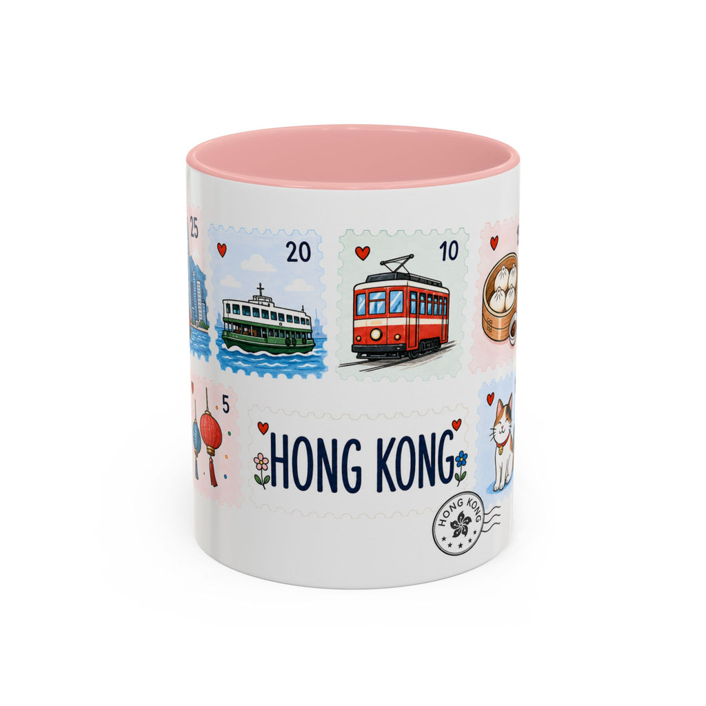 Hong Kong Coffee Mug | Postage Stamp Collage Mug | Travel Souvenir Accent Cup 11oz 15oz