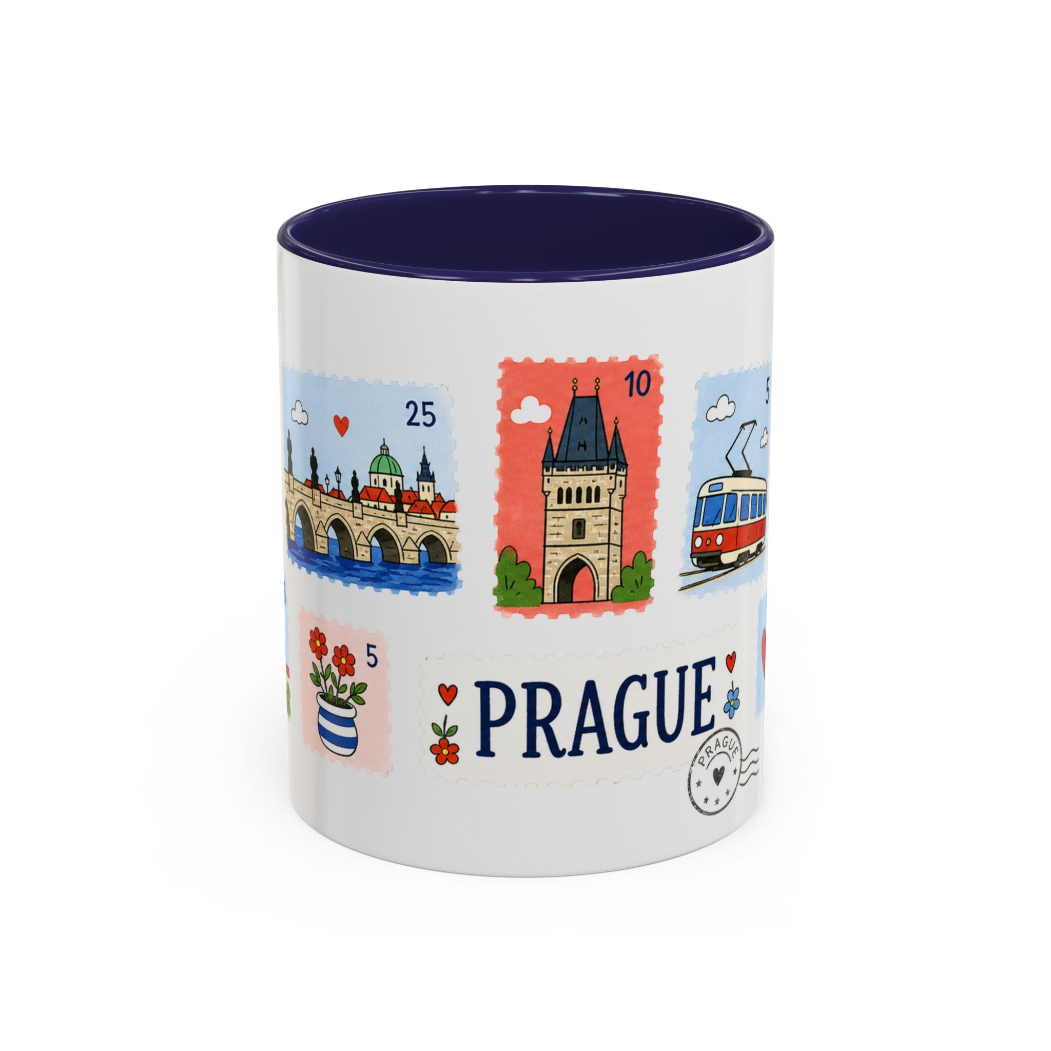Prague Coffee Mug | Postage Stamp Collage Mug | Travel Souvenir Accent Cup 11oz 15oz